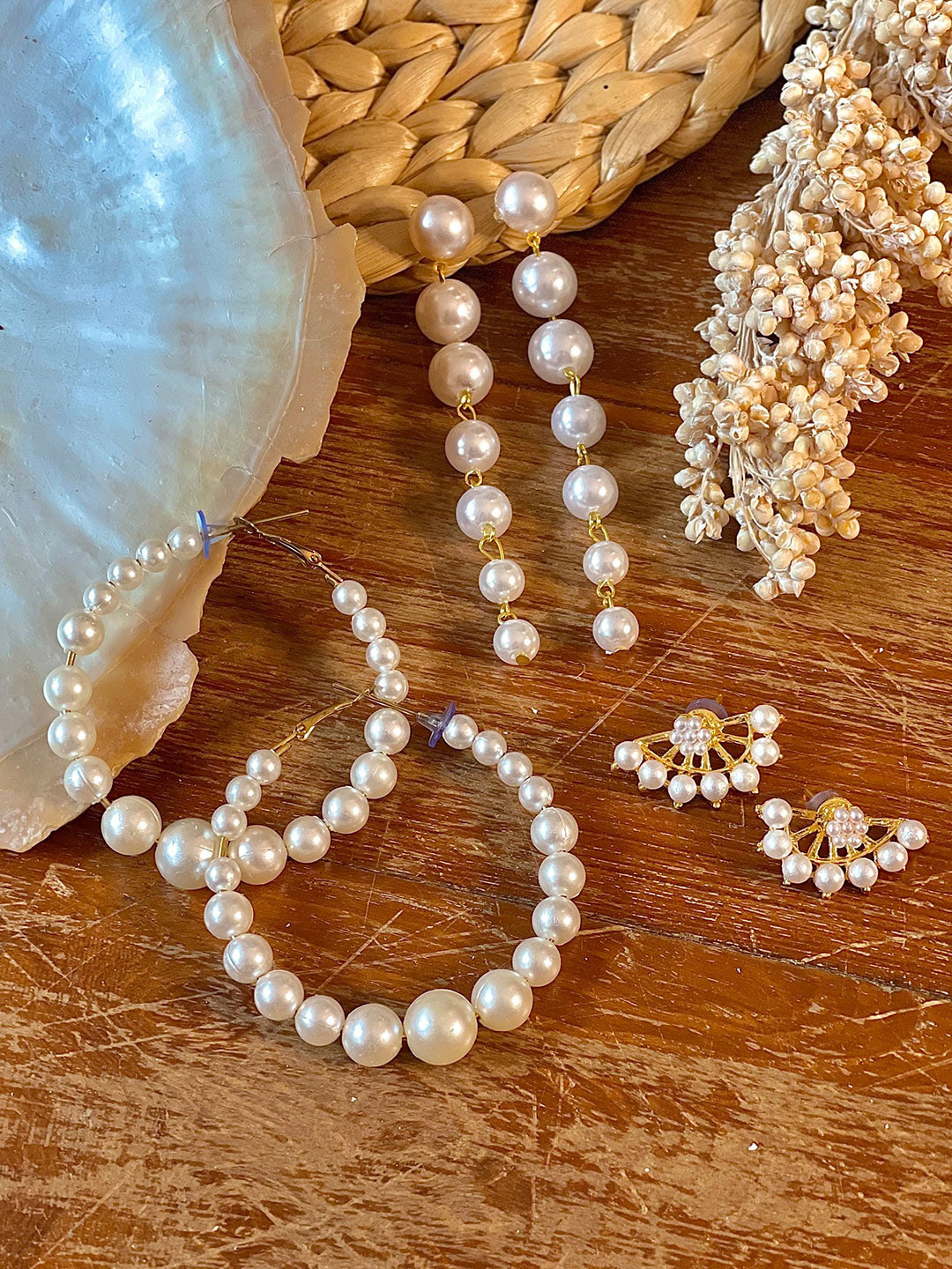 

Ayesha Set Of 3 Gold-Plated Pearl Beaded Hoop Earrings