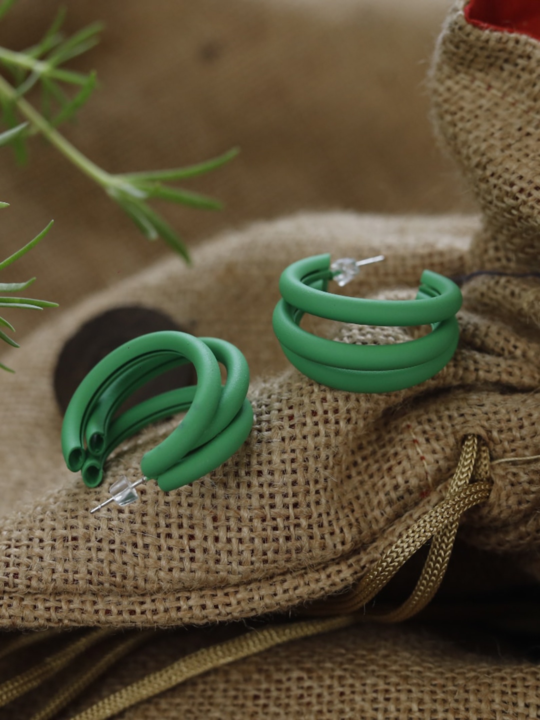 

Maansh Coral Contemporary Half Hoop Earrings, Green