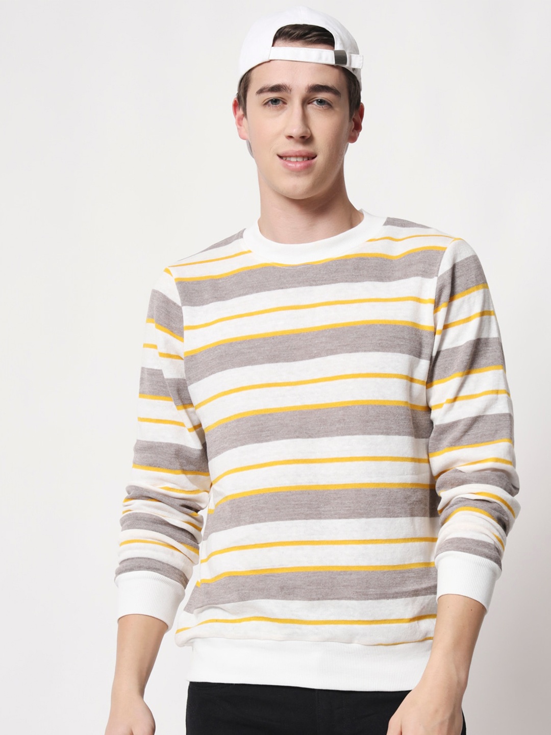 

BAESD Men Striped Pullover Sweatshirt, White