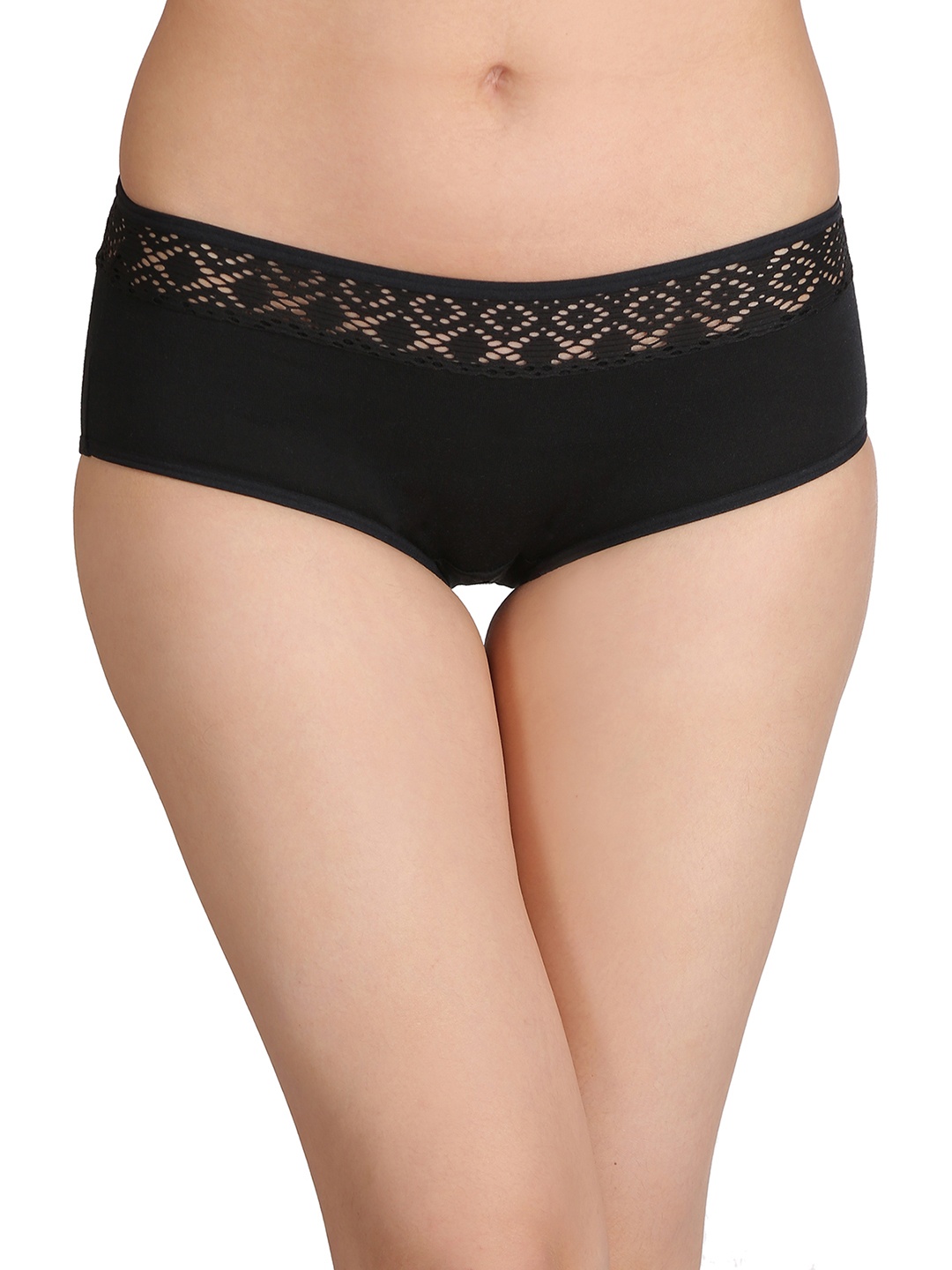 

Clovia Cotton High Waist Hipster Breifs with Lacy Waist, Black