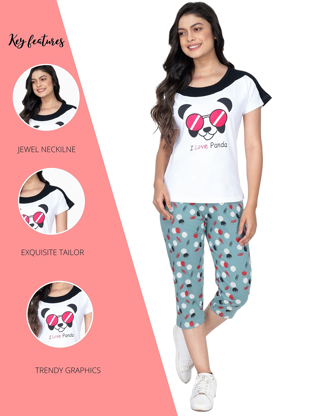 

StyleAOne Printed Sports T-Shirt With Capris, White