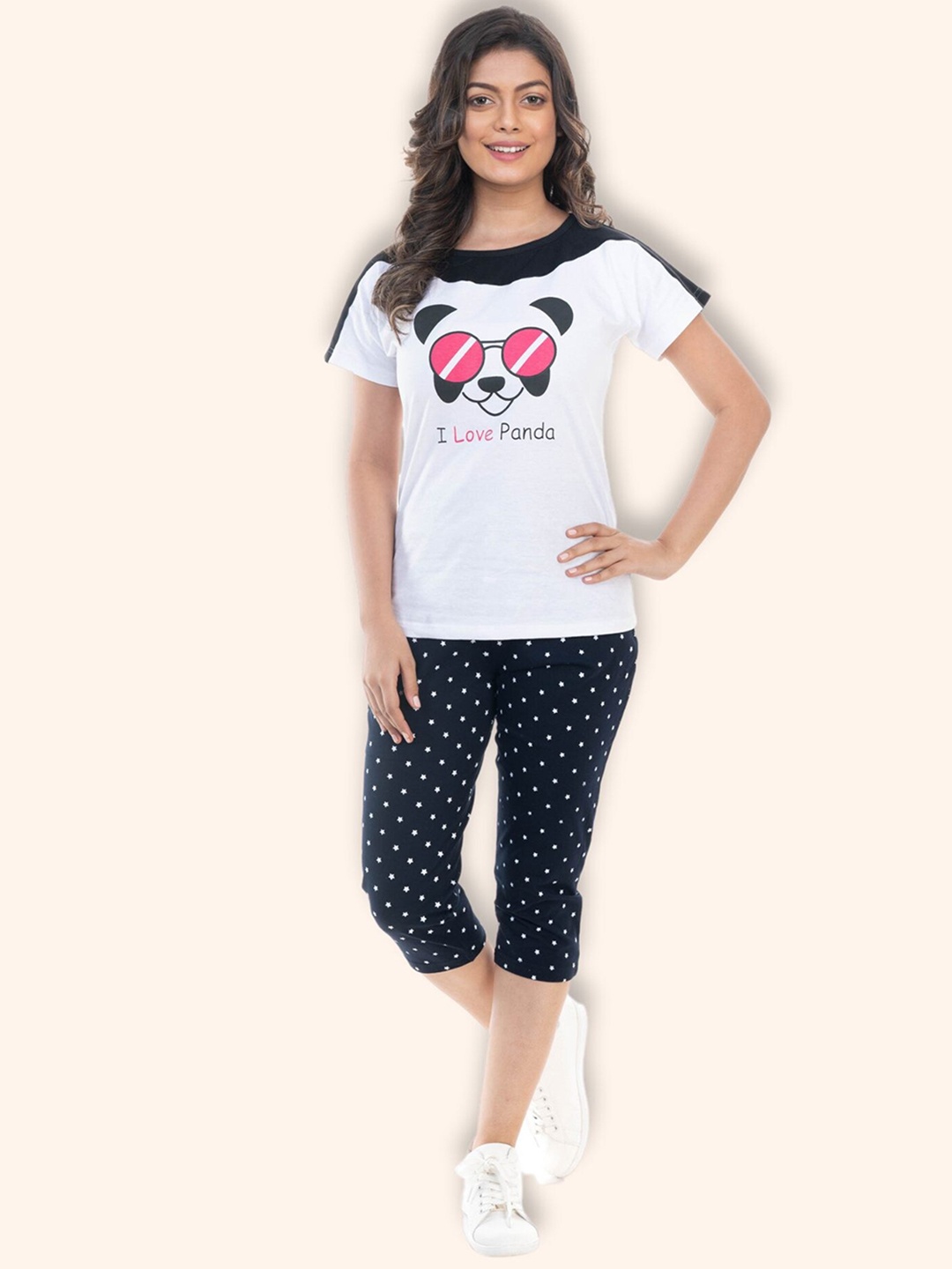 

StyleAOne Printed Pure Cotton T-shirt With Capris, Blue