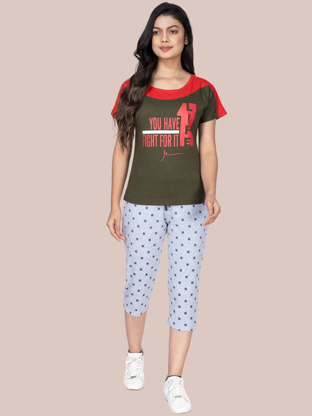 

StyleAOne Printed Sports T-Shirt With Capris, Blue
