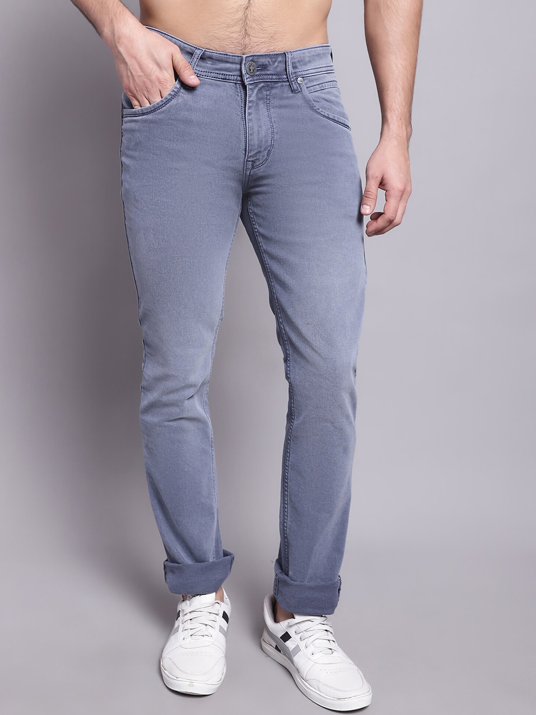 

Cantabil Men Comfort Light Fade Cotton Stretchable Jeans, Blue