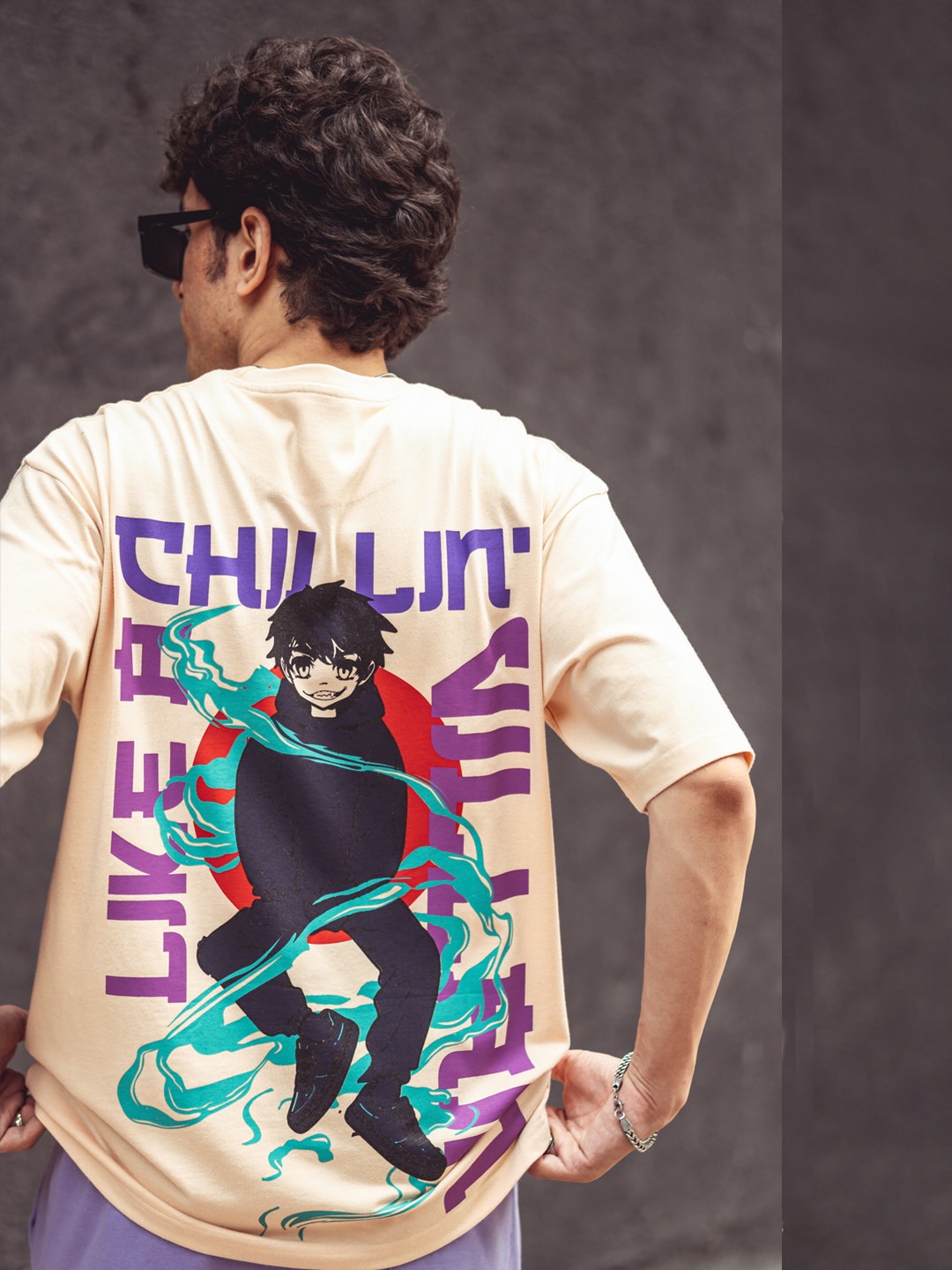 

Powerlook Beige Superhero Printed Oversized T-shirt