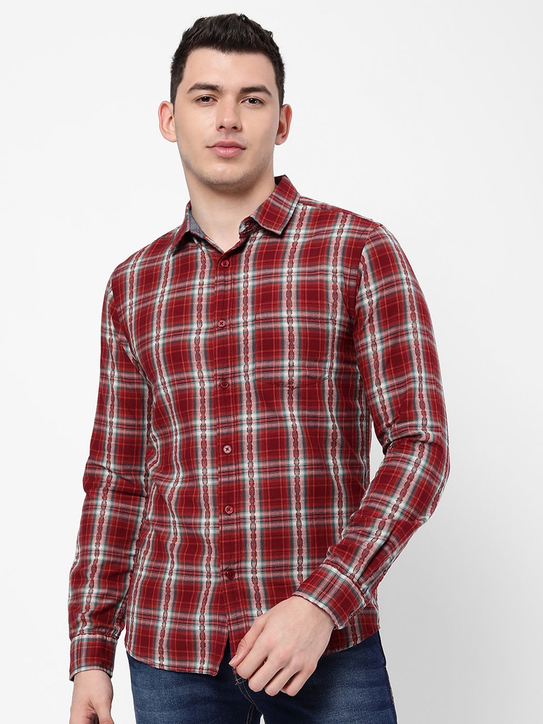 

R&B Tartan Checked Casual Cotton Shirt, Maroon