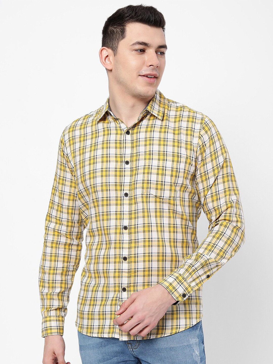 

R&B Tartan Checked Casual Cotton Shirt, Yellow