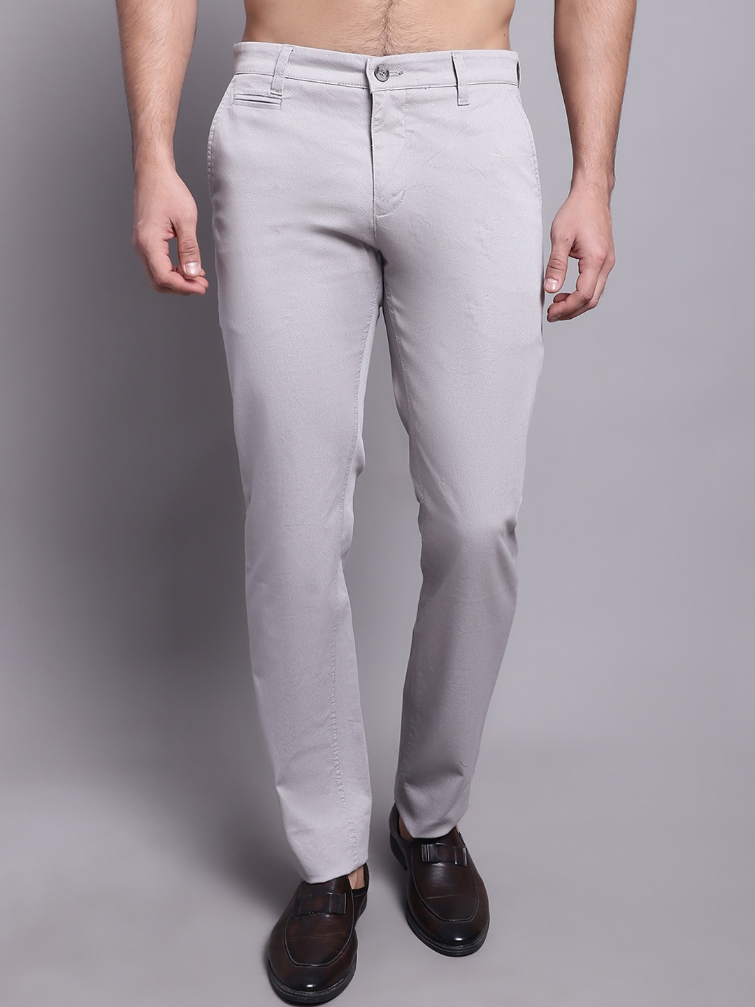 

Cantabil Men Comfort Mid-Rise Cotton Chinos Trousers, Grey