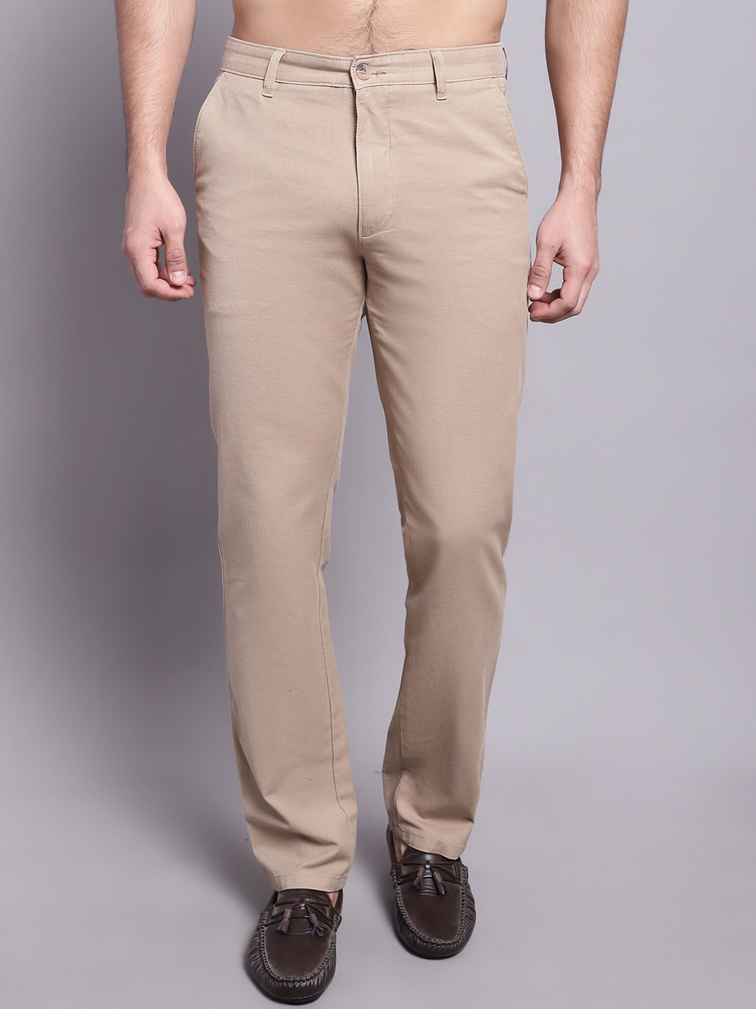 

Cantabil Men Comfort Cotton Chinos Trousers, Khaki