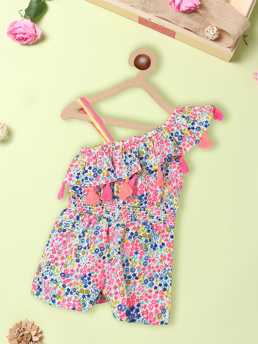 

Nauti Nati Infant Girls Floral Printed Jumpsuit With Ruffles, Pink