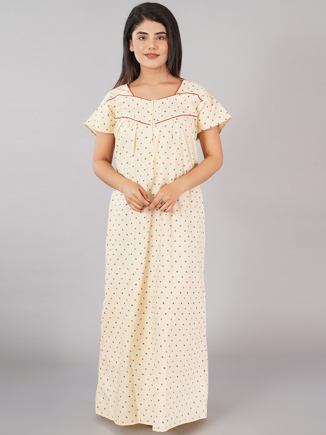 

Noty Geometric Printed Pure Cotton Maxi Nightdress, Yellow