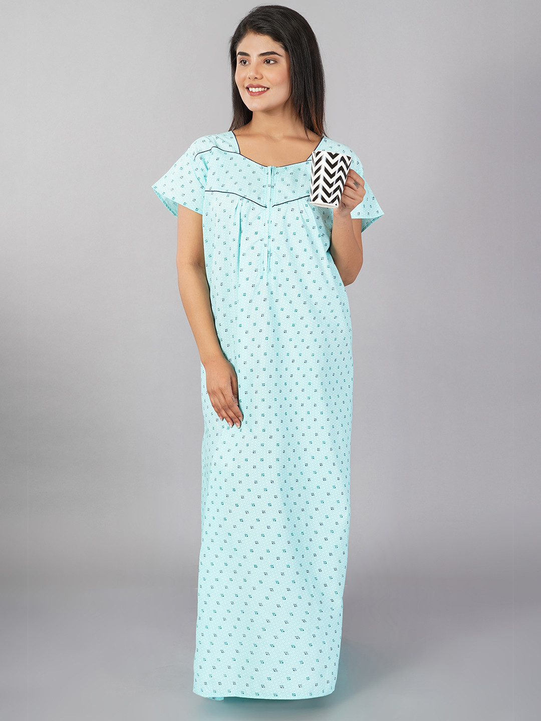 

Noty Geometric Printed Cotton Maxi Nightdress, Green