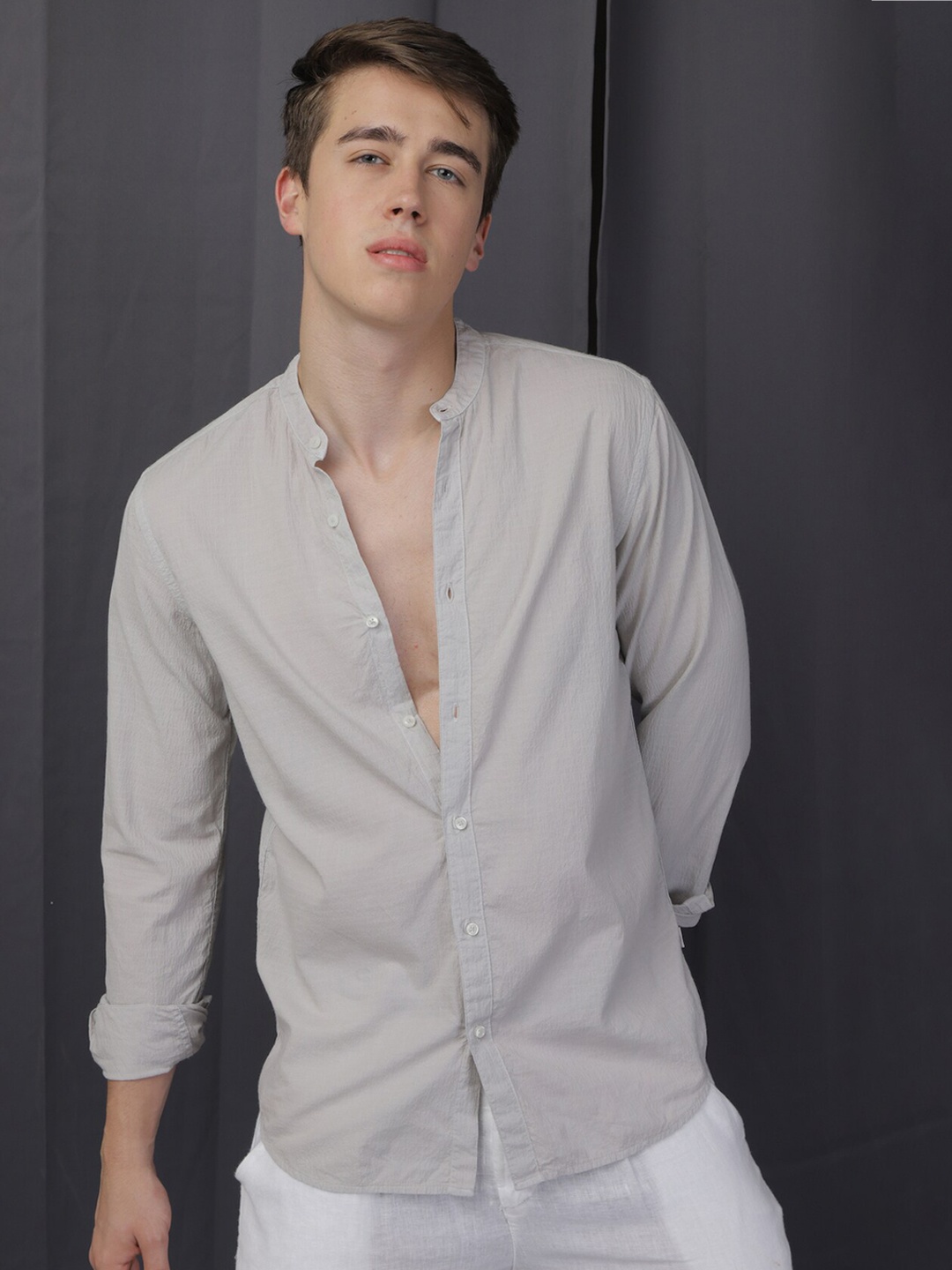 

POE Smart Slim Fit Opaque Cotton Casual Shirt, Grey