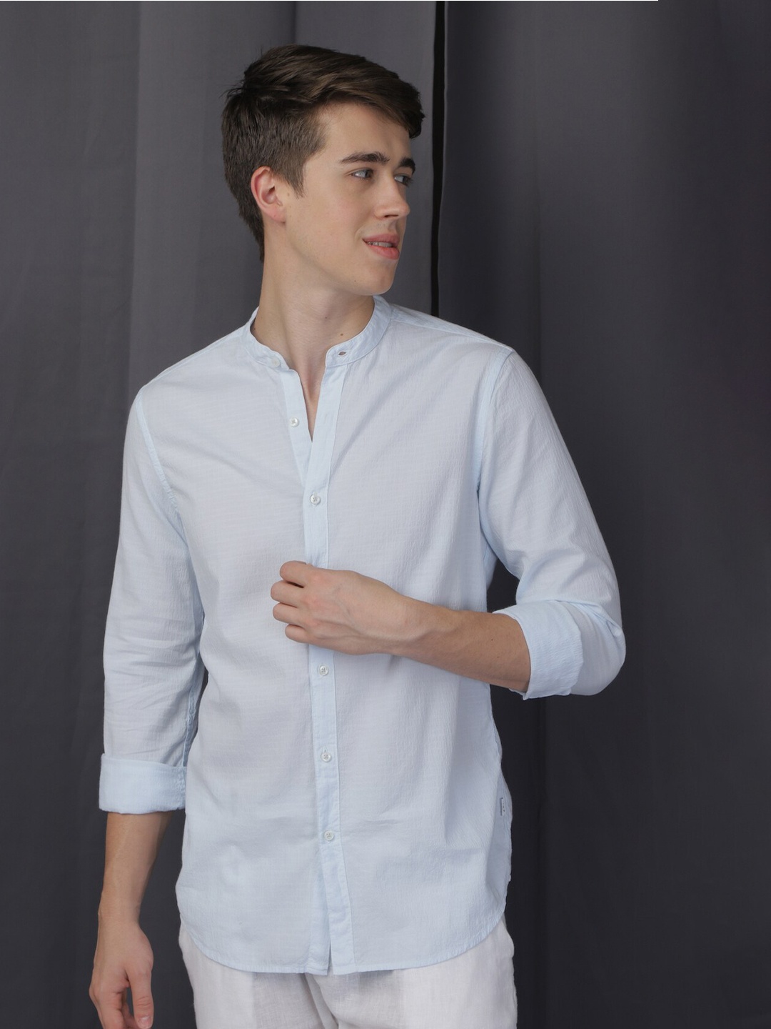 

POE Smart Slim Fit Opaque Textured Cotton Casual Shirt, Blue