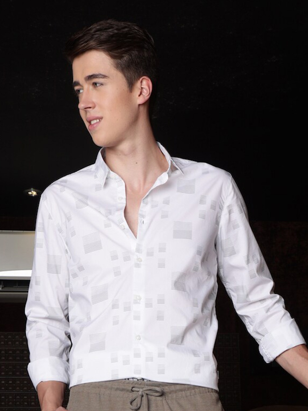 

POE Smart Slim Fit Opaque Printed Cotton Casual Shirt, White