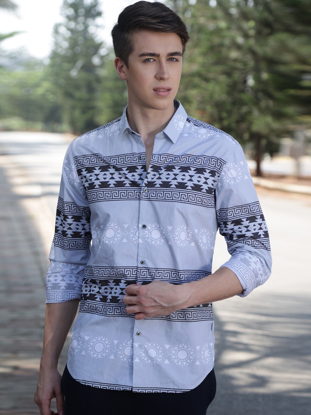 

POE Smart Slim Fit Opaque Printed Cotton Casual Shirt, Blue