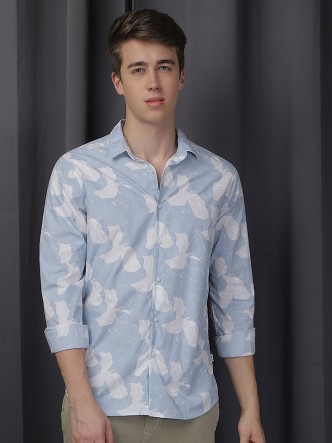 

POE Smart Slim Fit Opaque Printed Casual Shirt, Blue