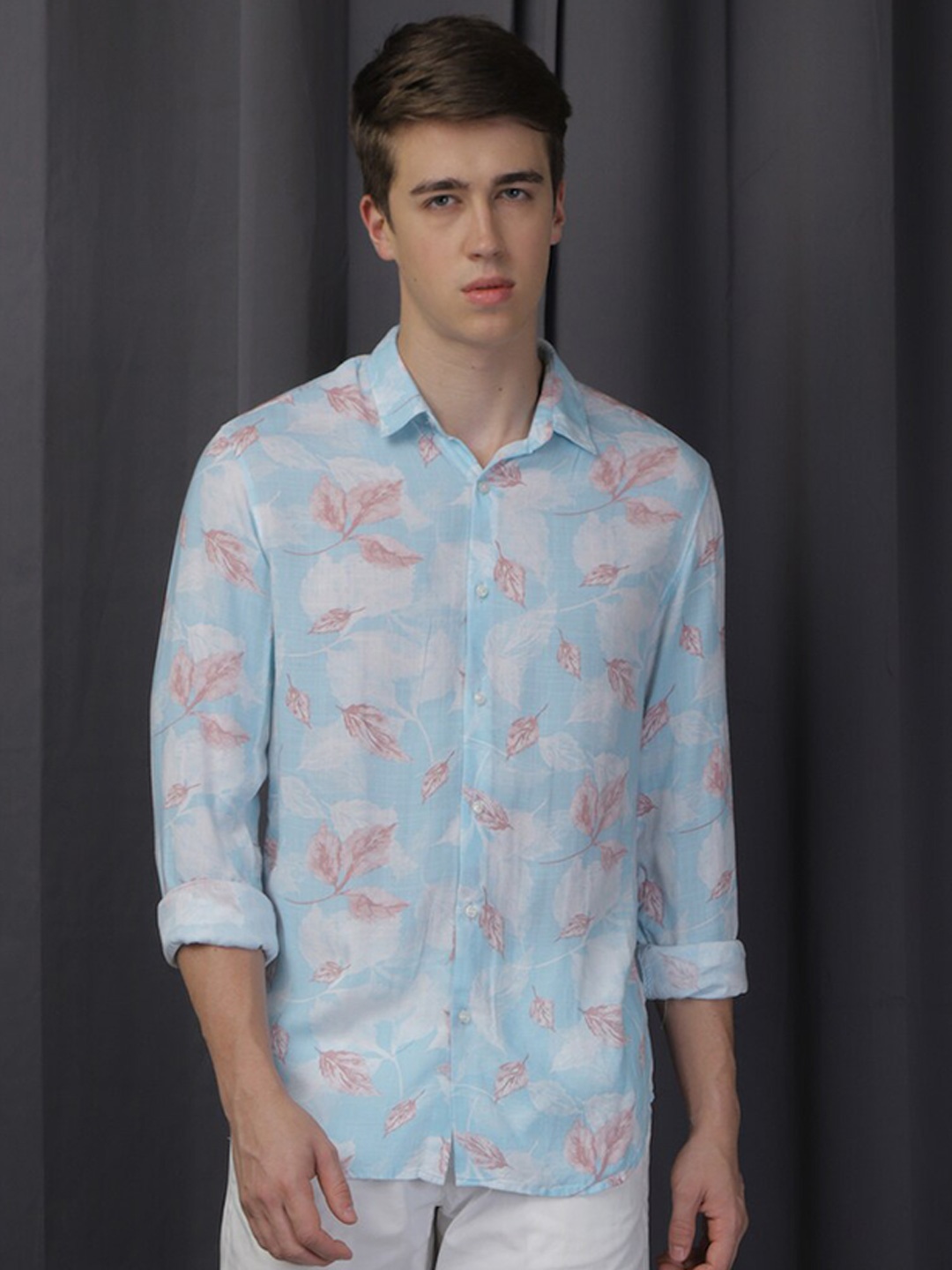 

POE Smart Slim Fit Floral Opaque Printed Casual Shirt, Blue