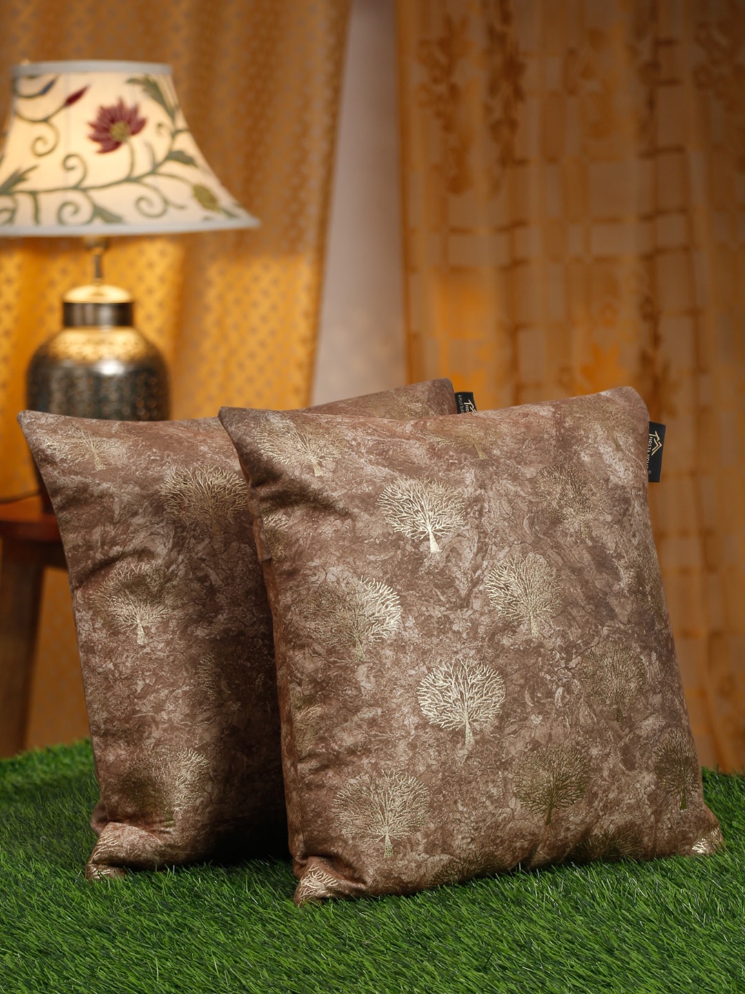 

HOSTA HOMES Brown 2 Pieces Abstract Velvet Square Cushion Covers