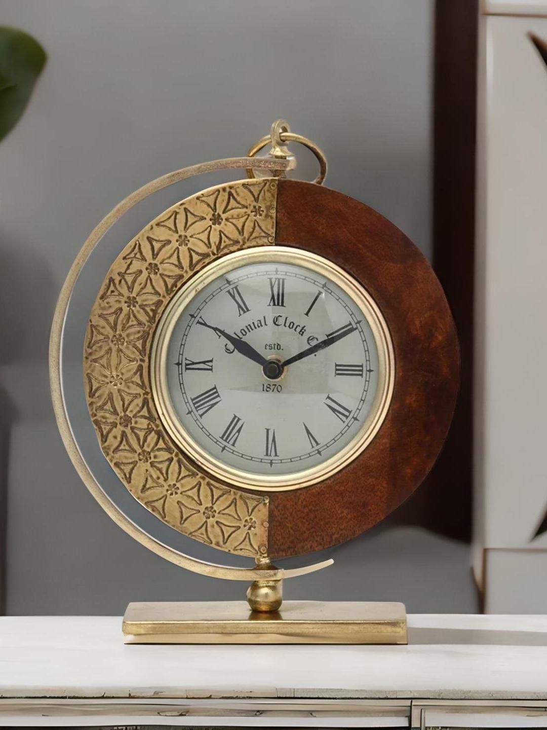 

Athome by Nilkamal Brown Textured Vintage Table Clock