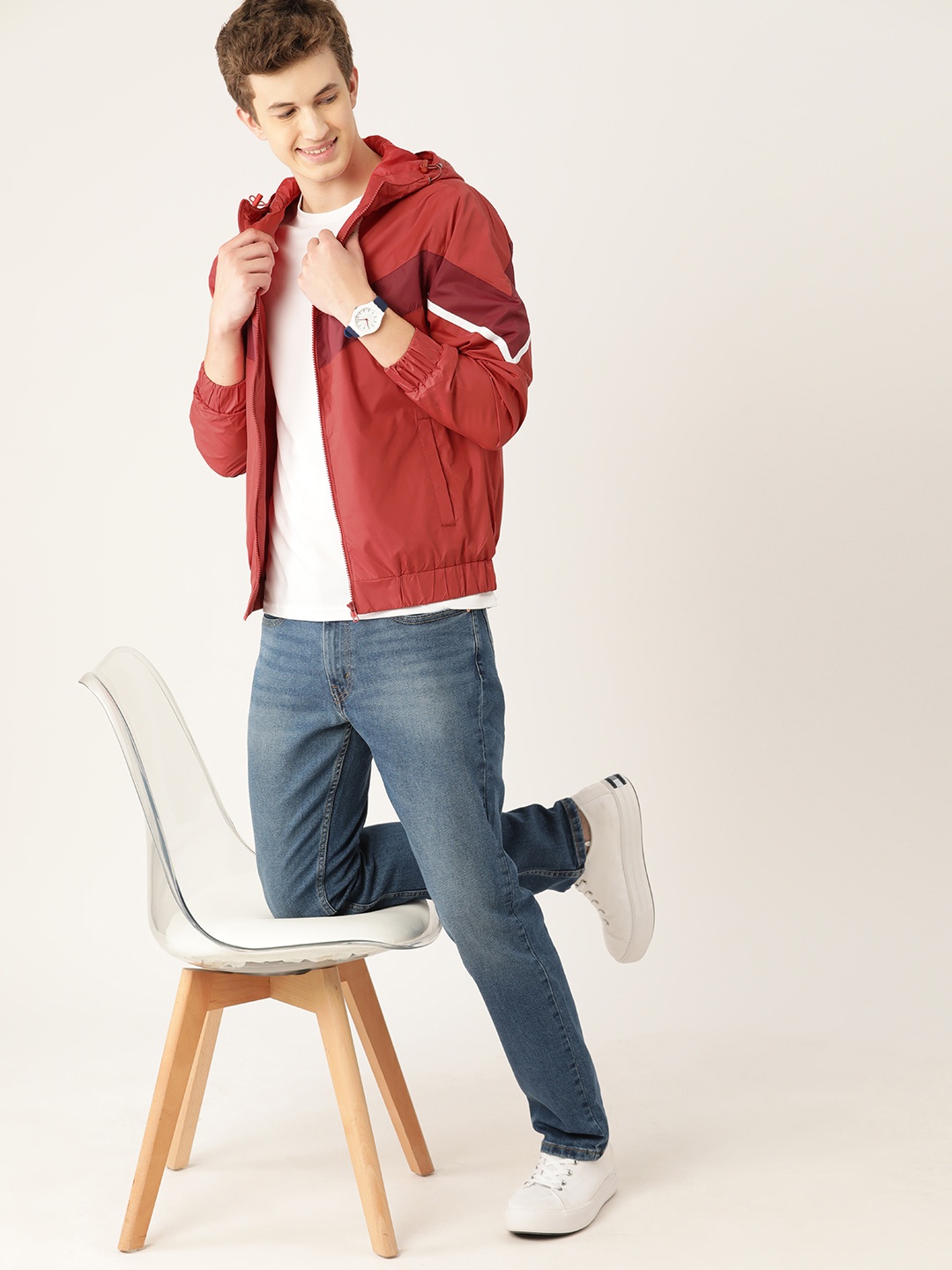 

Mast & Harbour Striped Bomber Hooded Jacket, Red