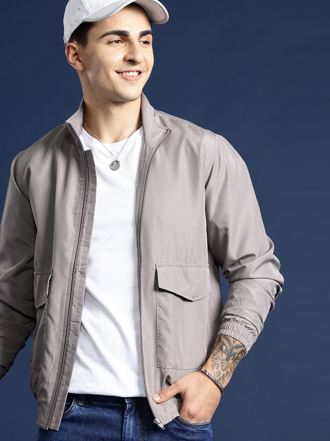

Mast & Harbour Textured Bomber Jacket, Grey