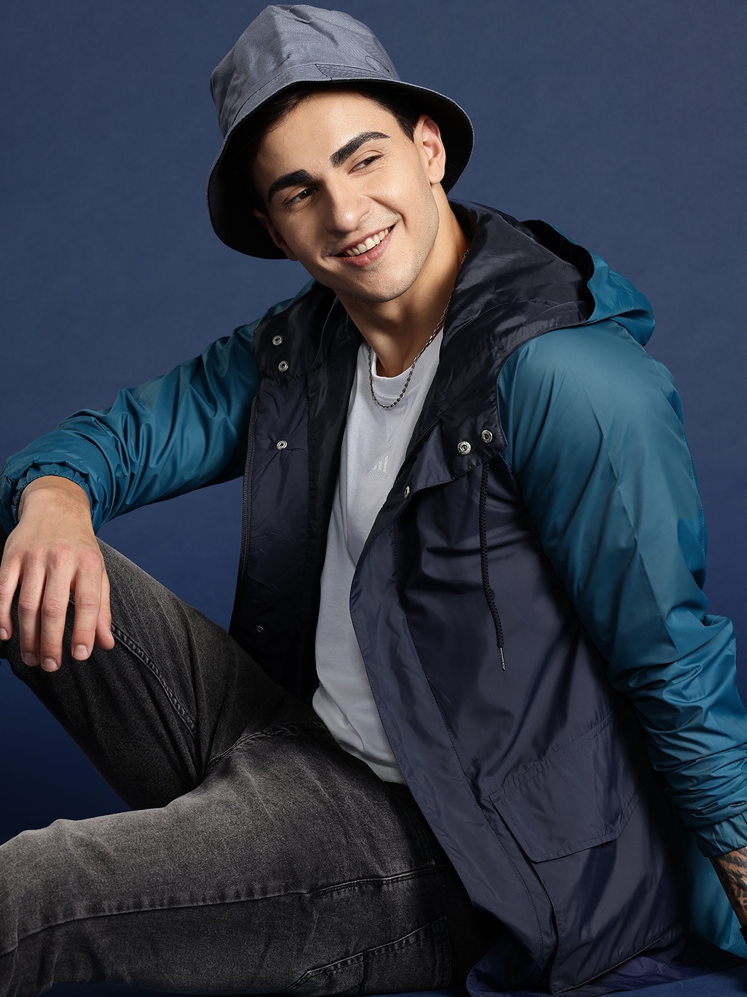 

Mast & Harbour Colourblocked Tailored Hooded Jacket, Blue