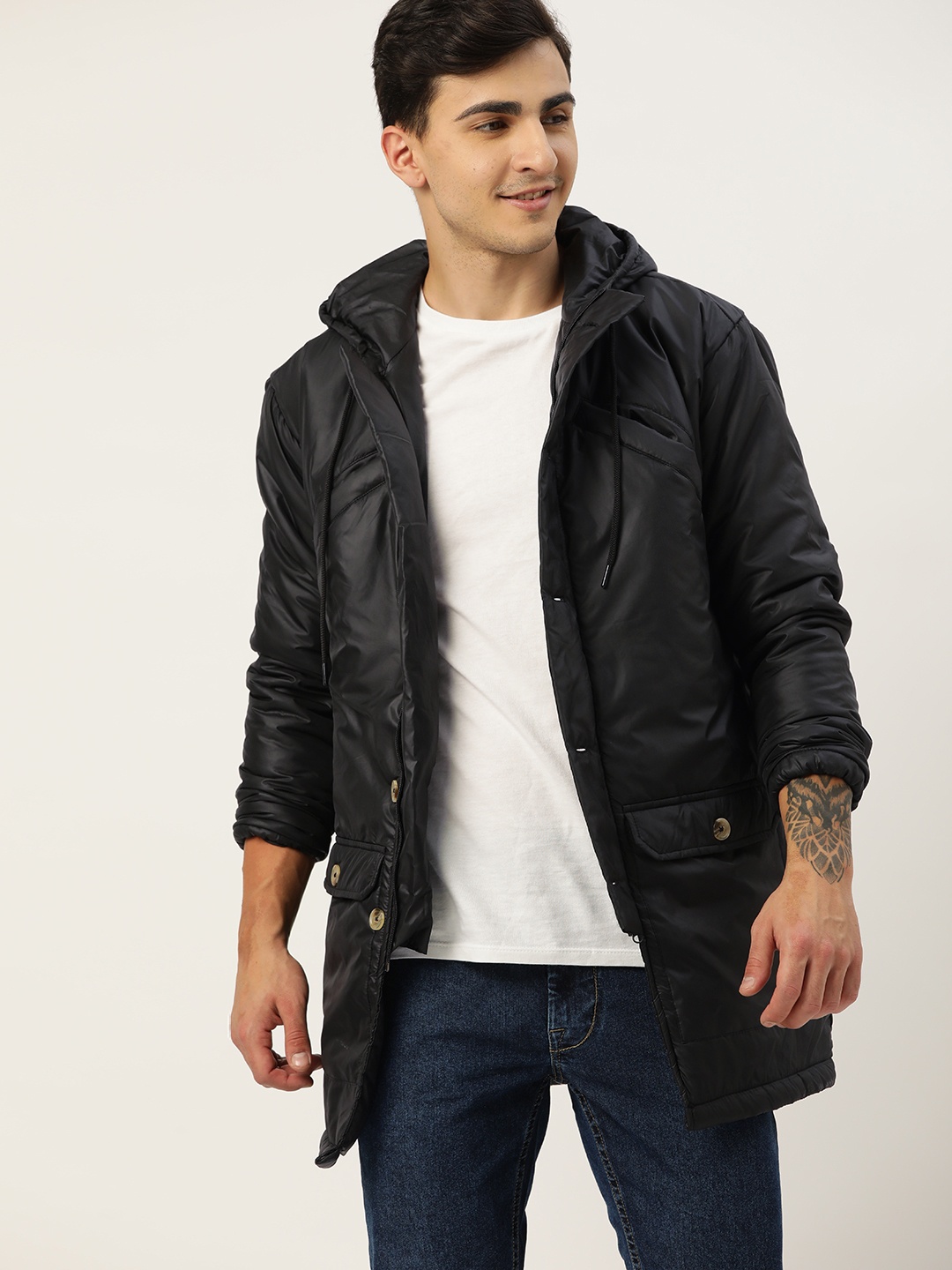 

Mast & Harbour Men Hooded Longline Padded Jacket, Black