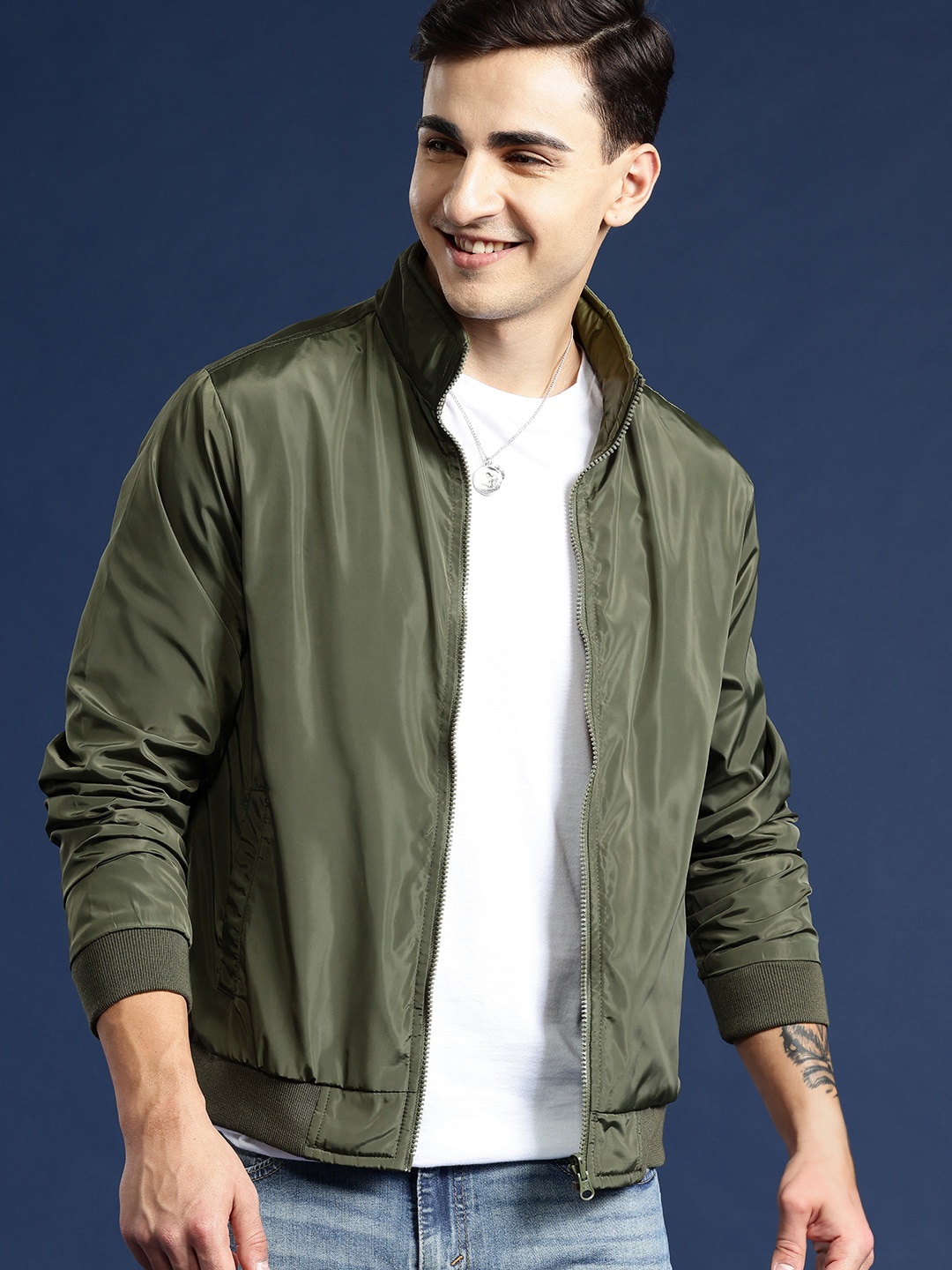 

Mast & Harbour Solid Reversible Bomber Jacket, Olive