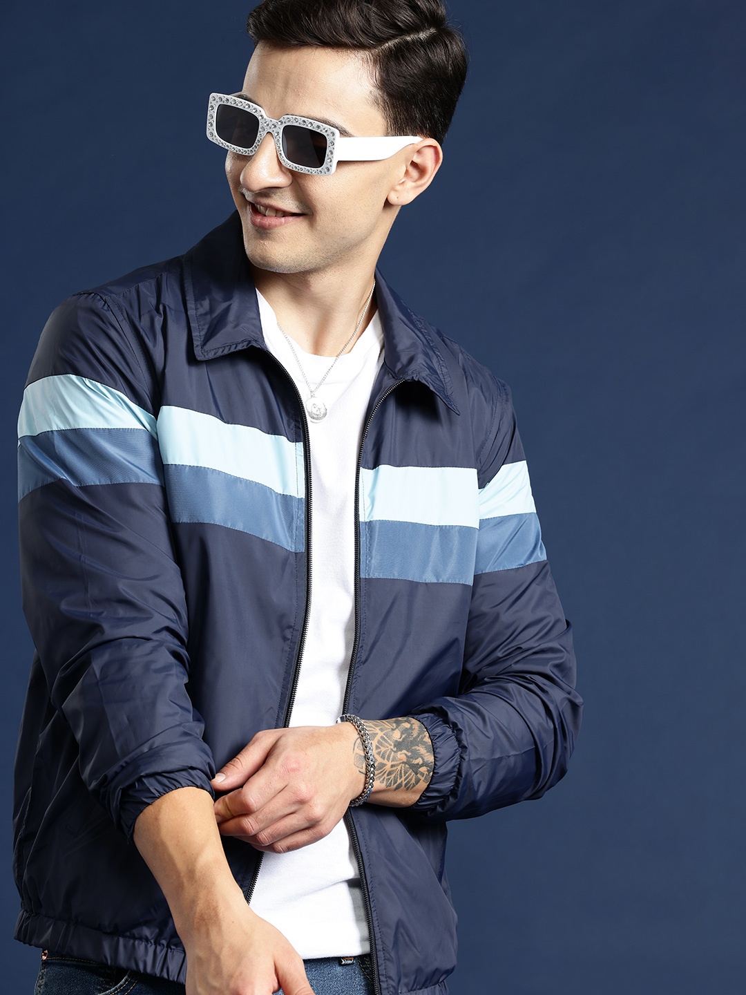 

Mast & Harbour Striped Tailored Jacket, Navy blue