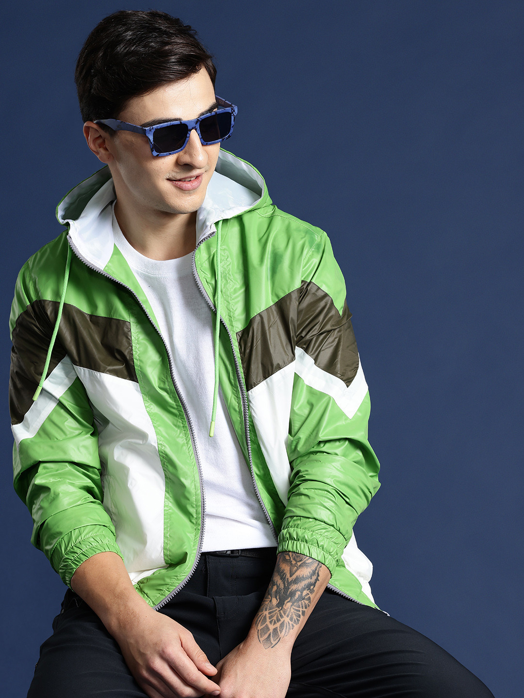 

Mast & Harbour Hooded Striped Tailored Jacket, Green