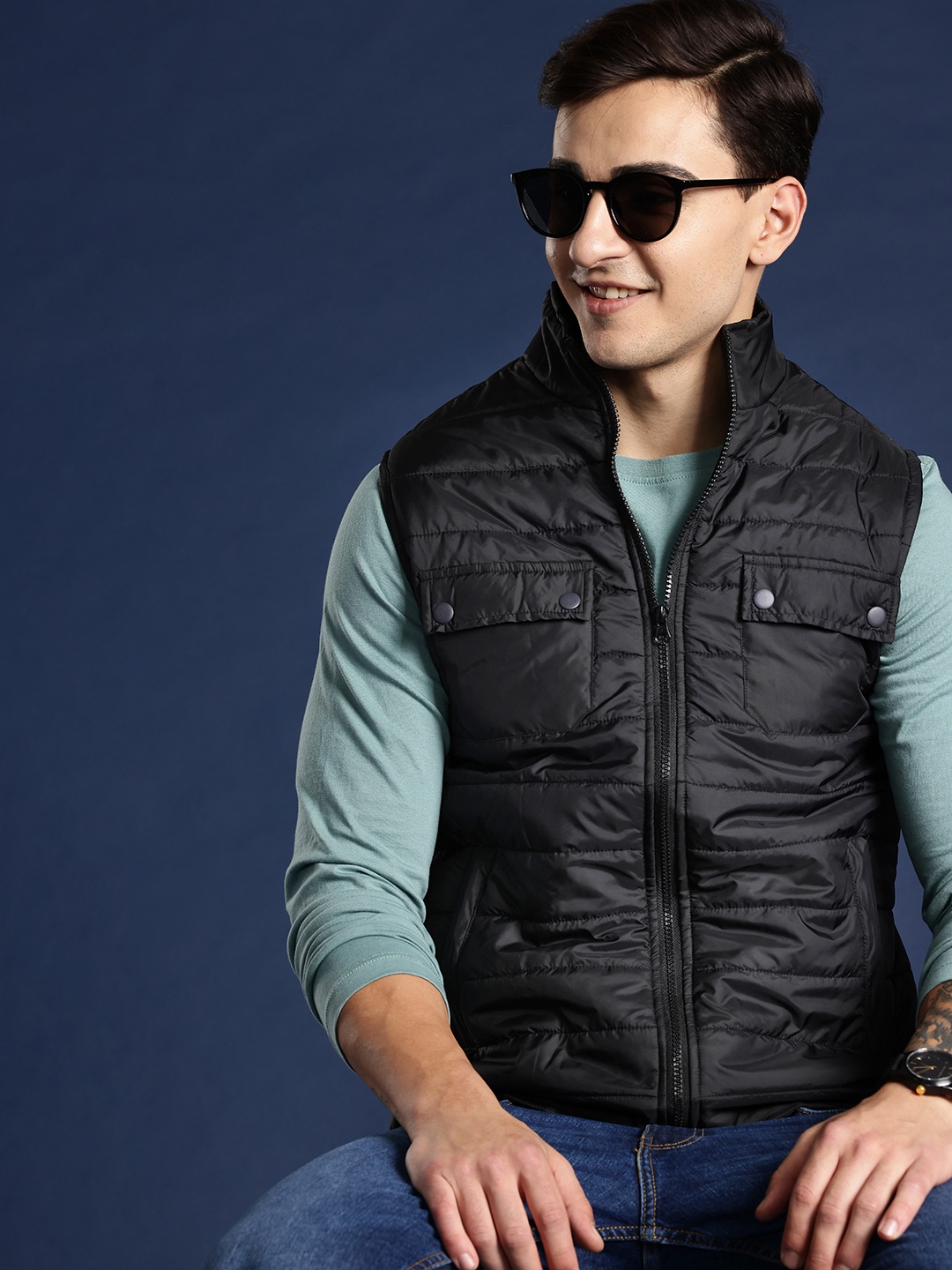 

Mast & Harbour Men Solid Padded Jacket, Black
