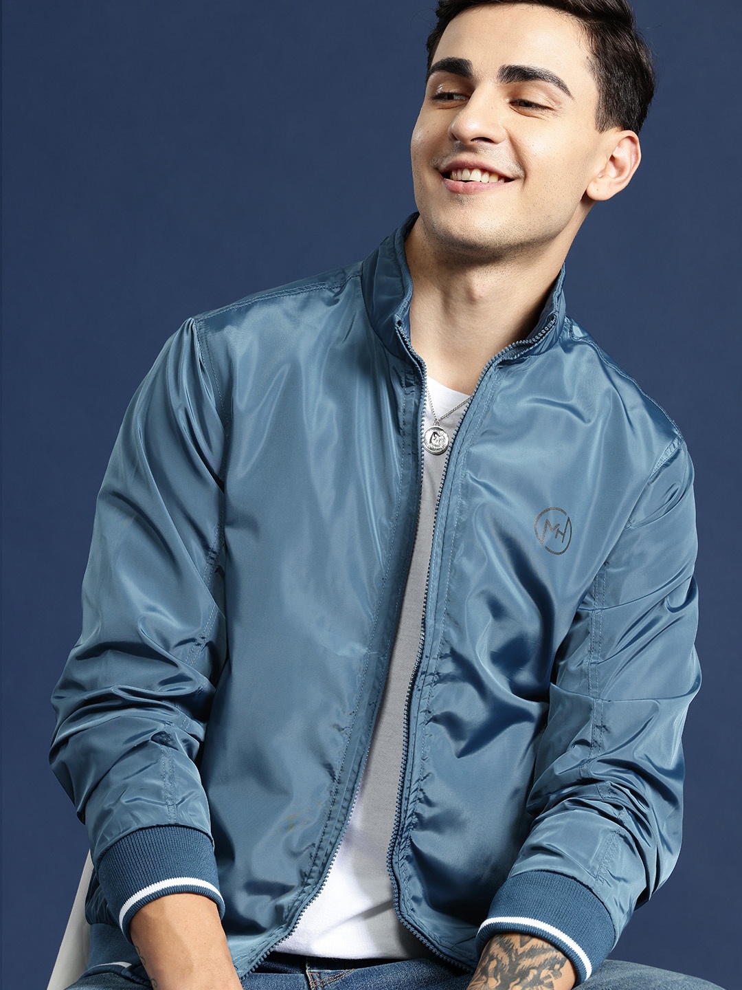 

Mast & Harbour Solid Bomber Jacket, Blue