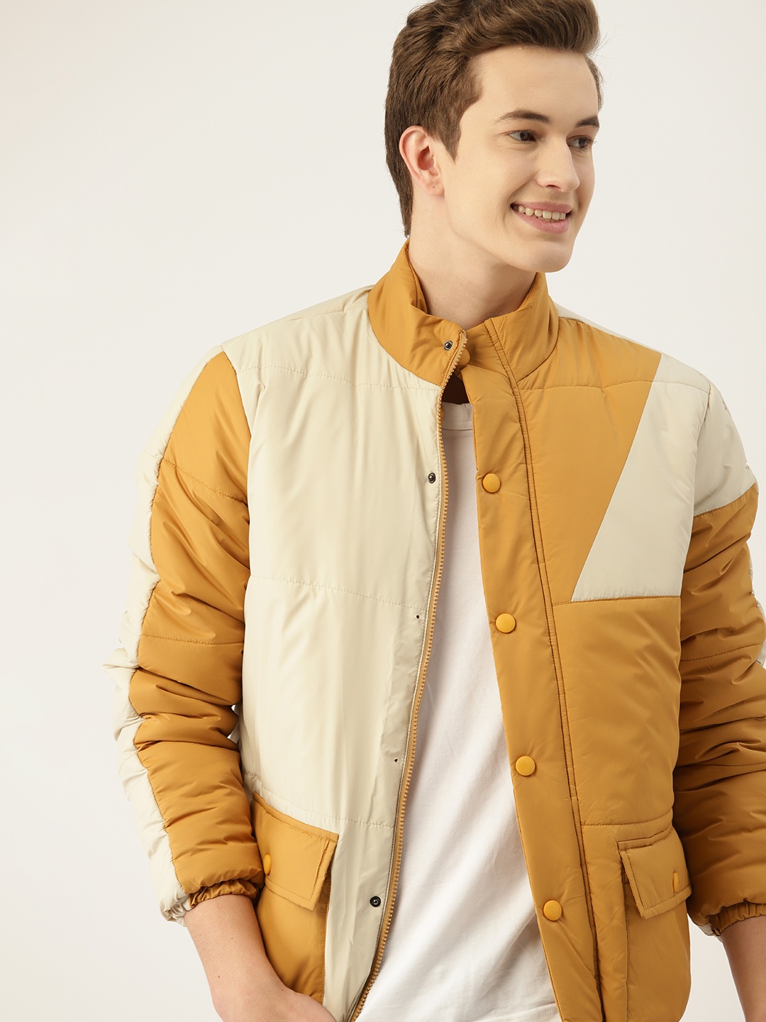 

Mast & Harbour Men Colourblocked Padded Jacket, Mustard
