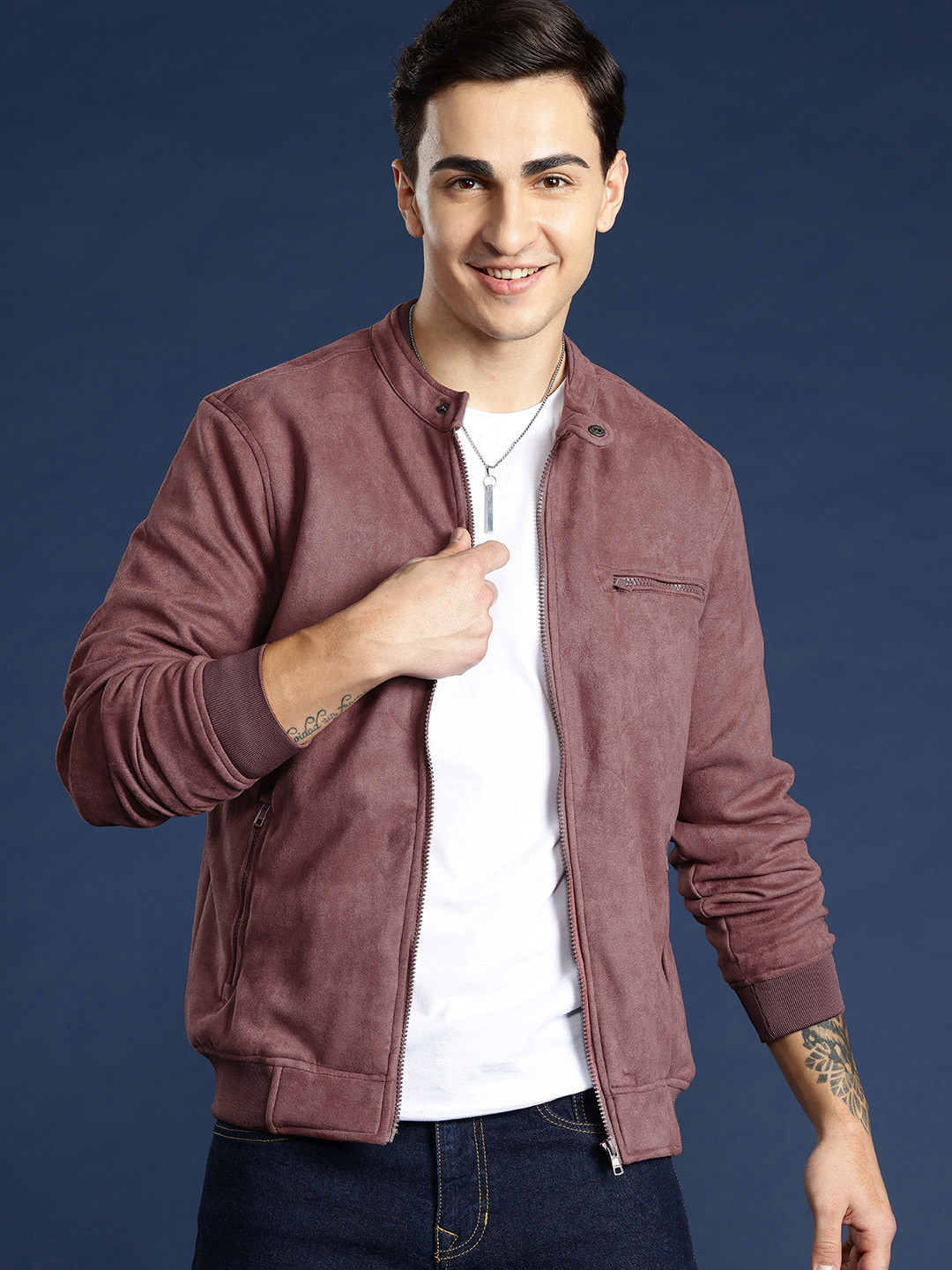 

Mast & Harbour Suede Finish Bomber Jacket, Rose