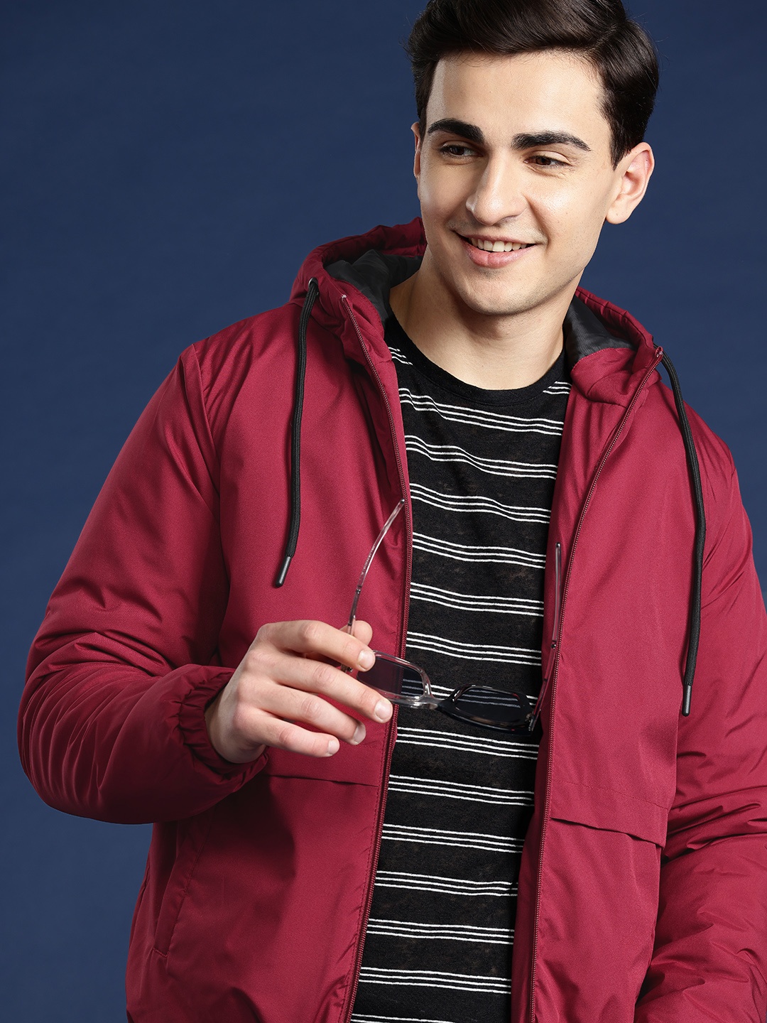 

Mast & Harbour Solid Hooded Padded Jacket, Maroon