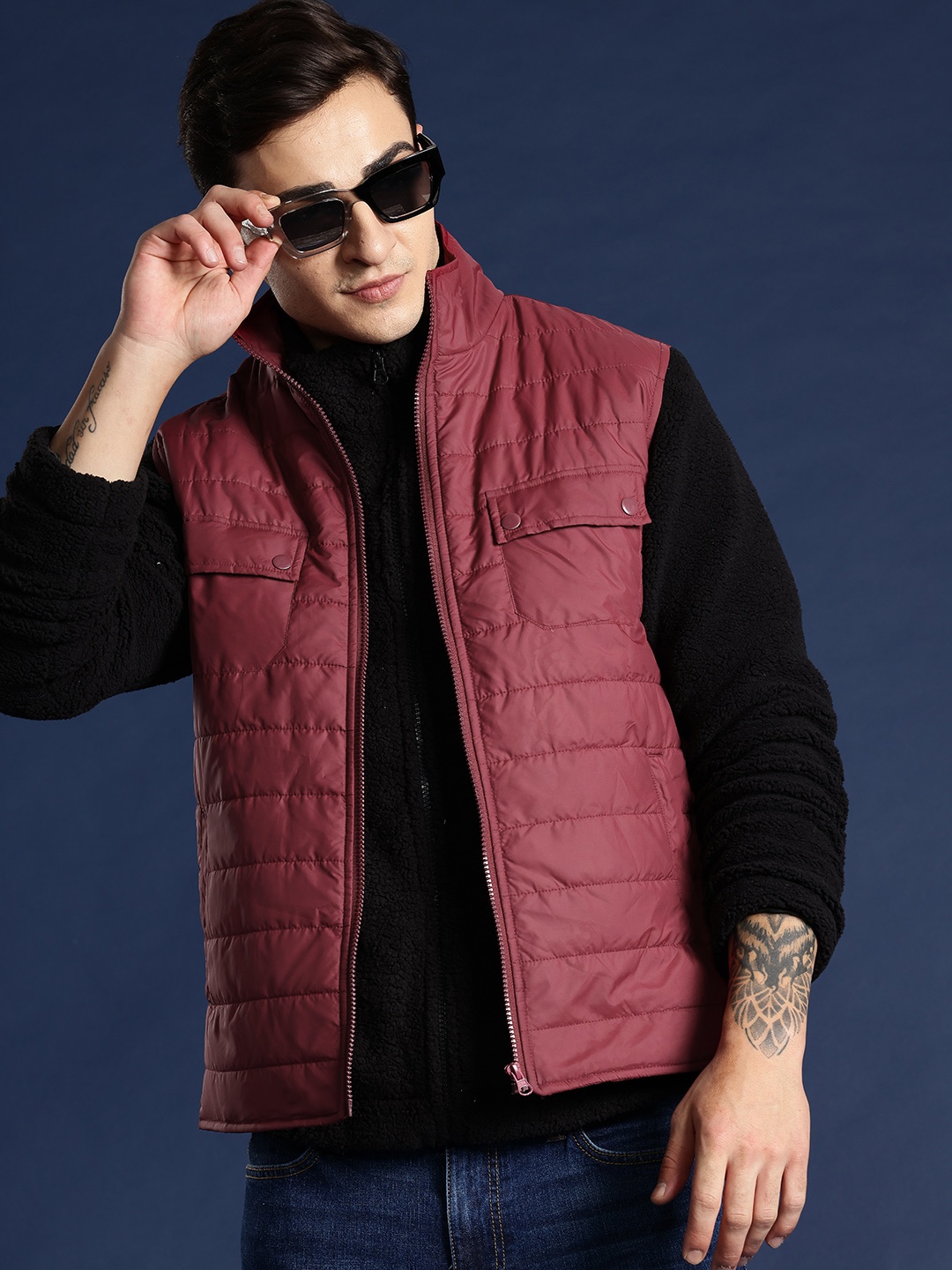 

Mast & Harbour Pocket Detail Padded Jacket, Maroon