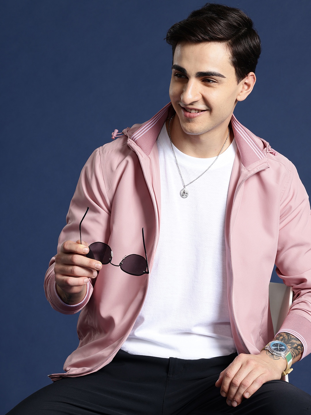 

Mast & Harbour Hooded Bomber Jacket, Pink
