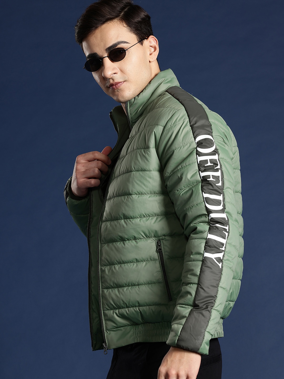 

Mast & Harbour Printed Sleeves Utility Bomber Jacket, Olive