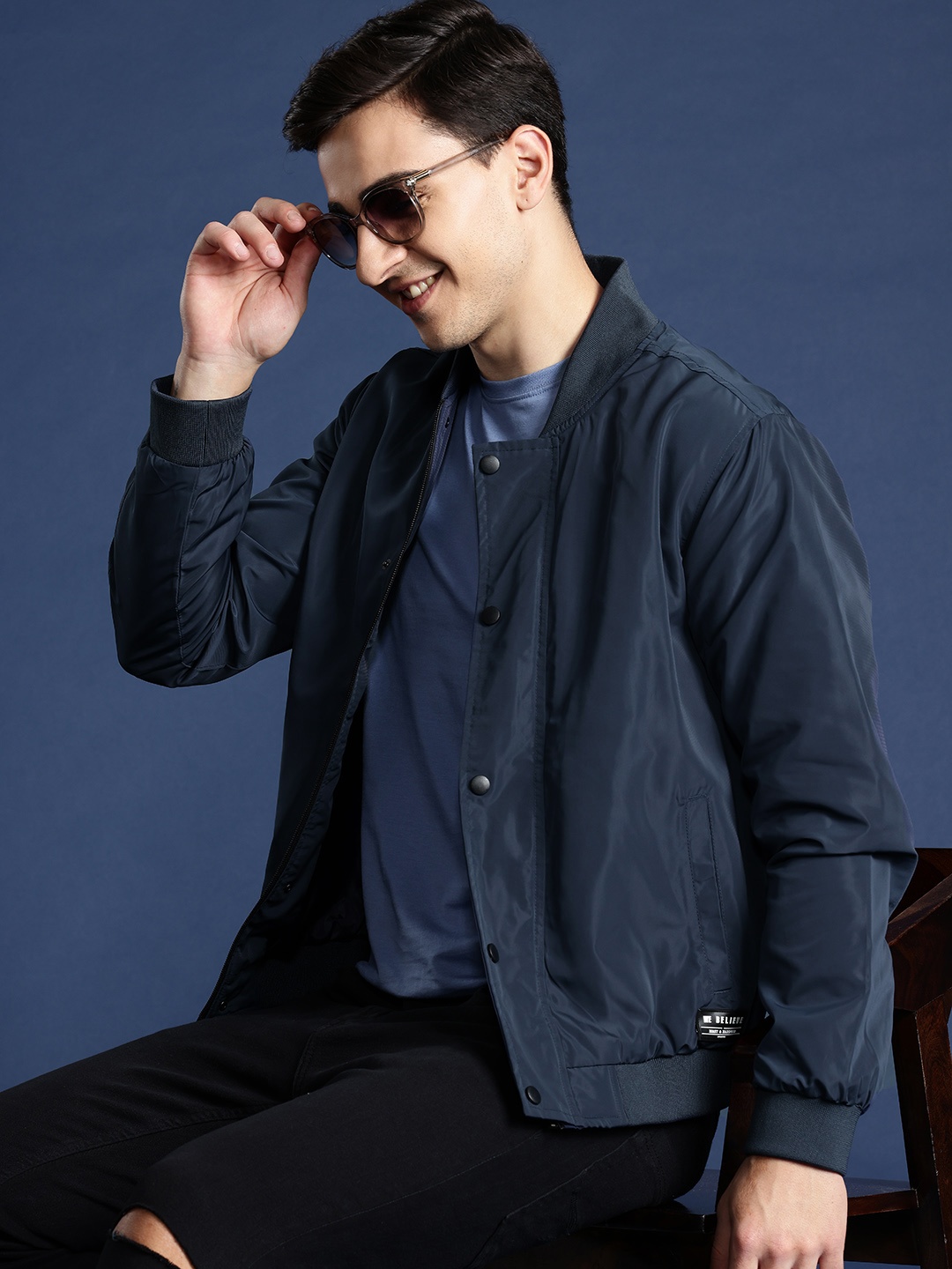 

Mast & Harbour Solid Bomber Jacket, Navy blue