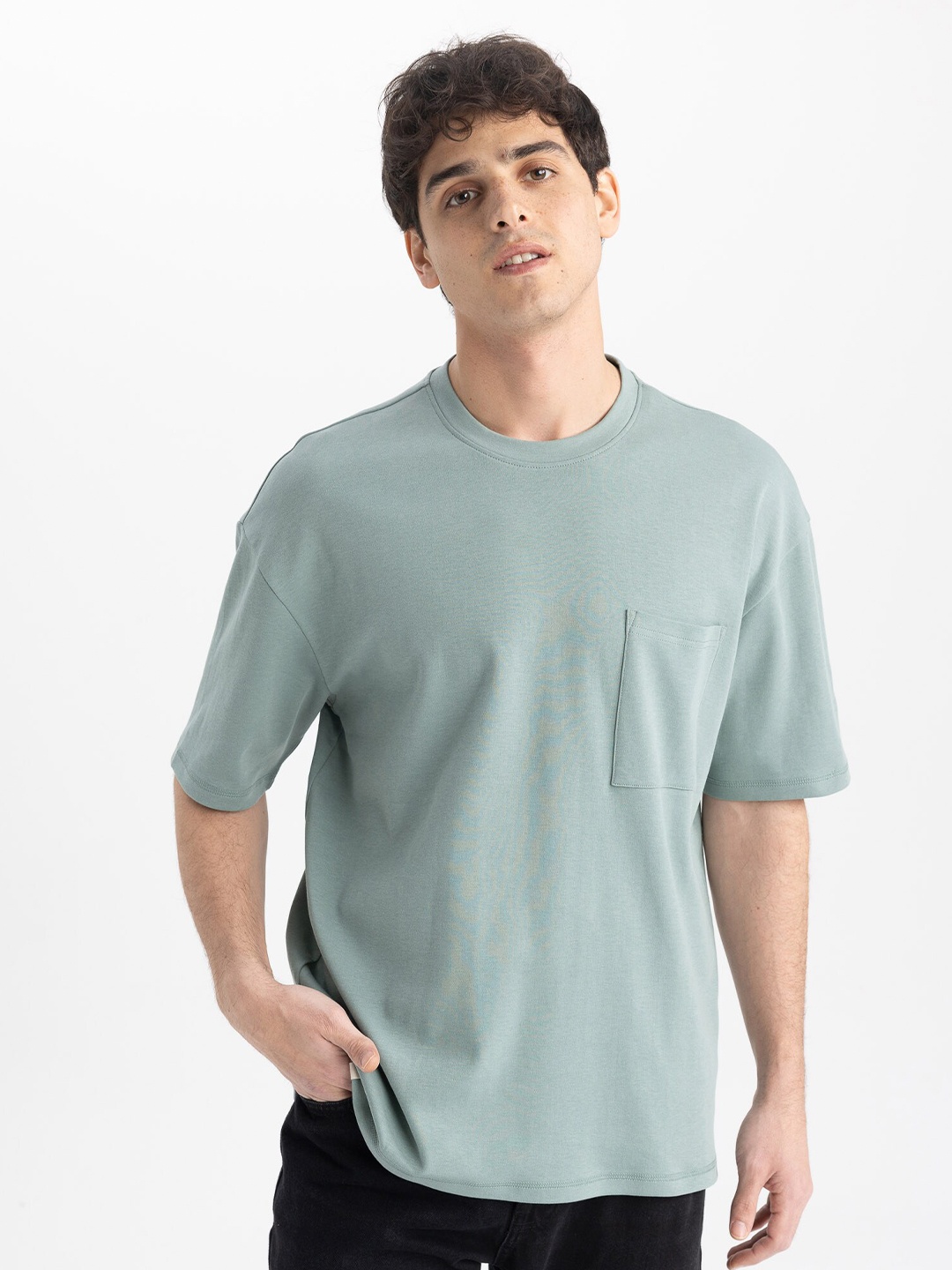 

DeFacto Round Neck Short Sleeves Pure Cotton T-shirt, Sea green