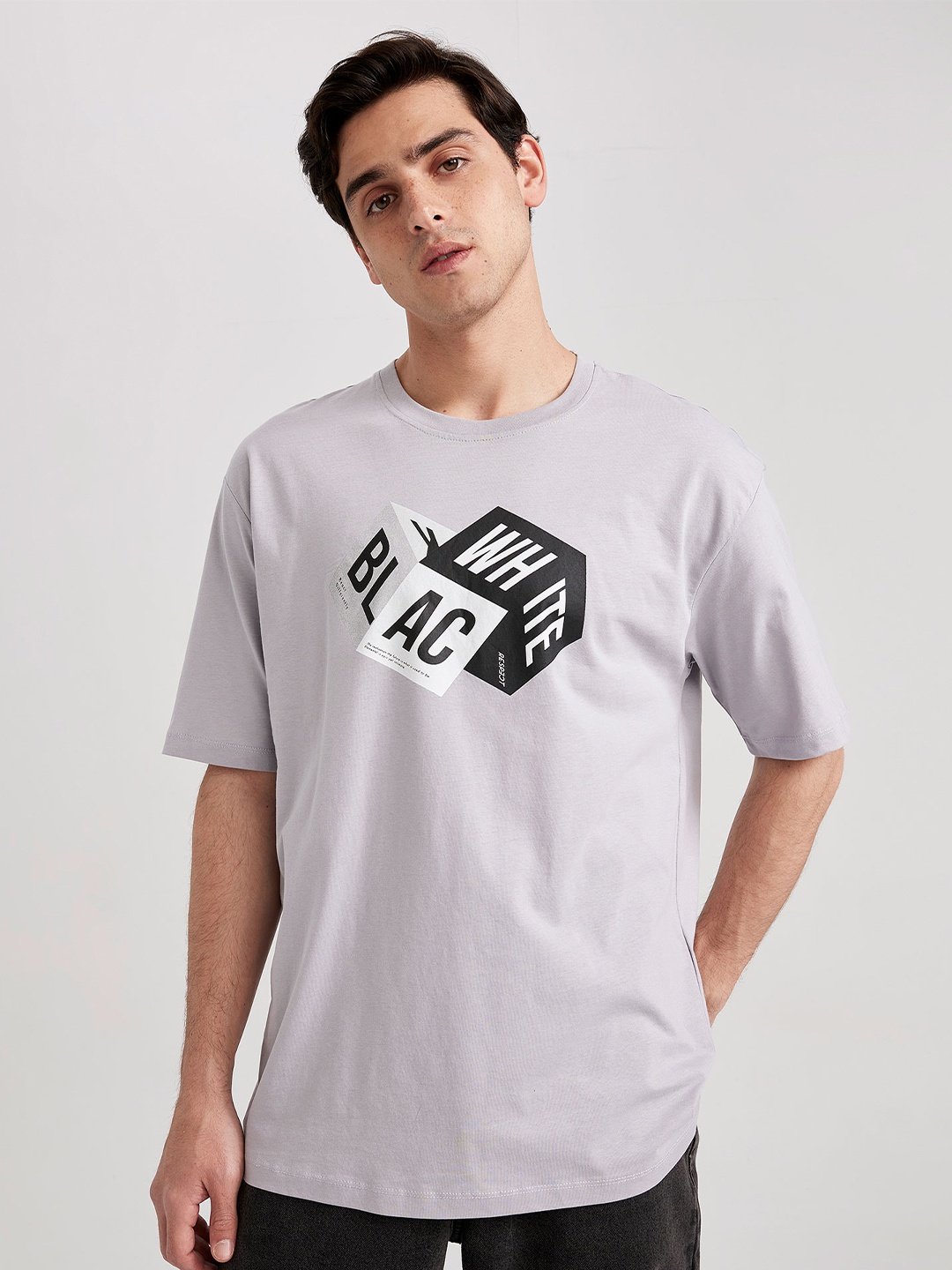 

DeFacto Typography Printed Cotton T-shirt, Grey