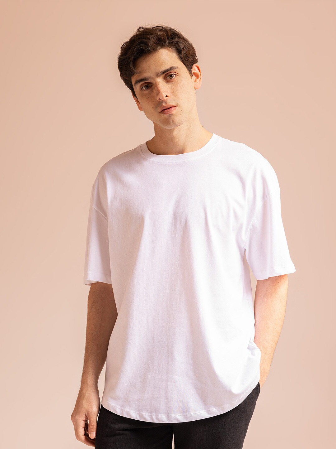 

DeFacto Round Neck Drop-Shoulder Sleeves Cotton T-shirt, White