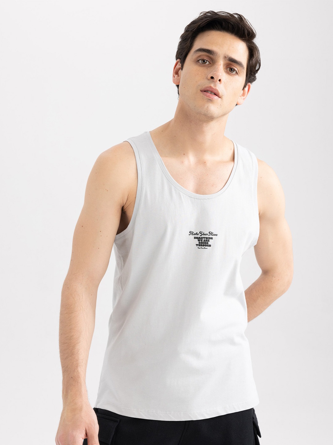 

DeFacto Typography Printed Sleevless Pure Cotton T-shirt, Off white