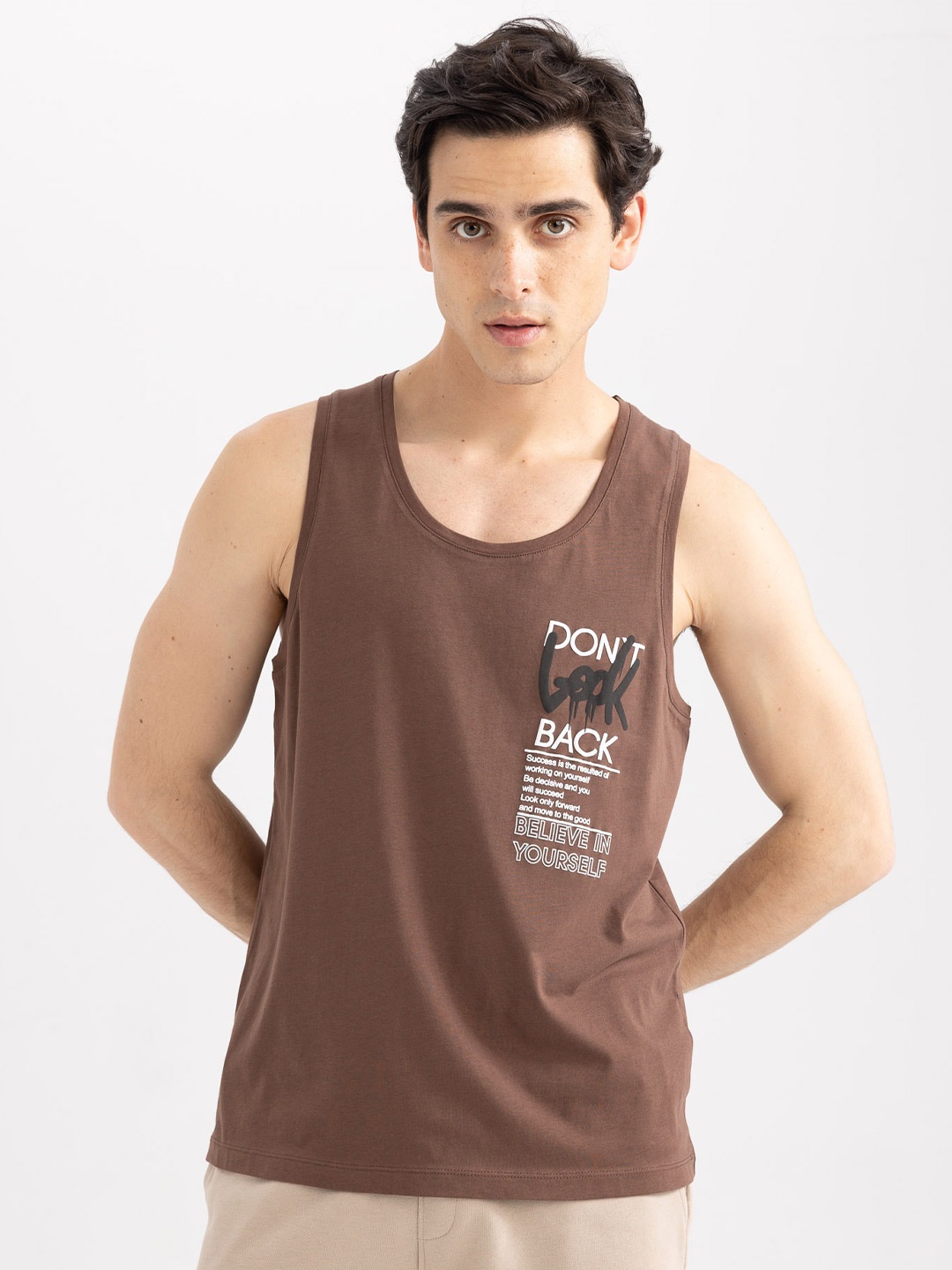

DeFacto Typography Printed Pure Cotton T-shirt, Brown