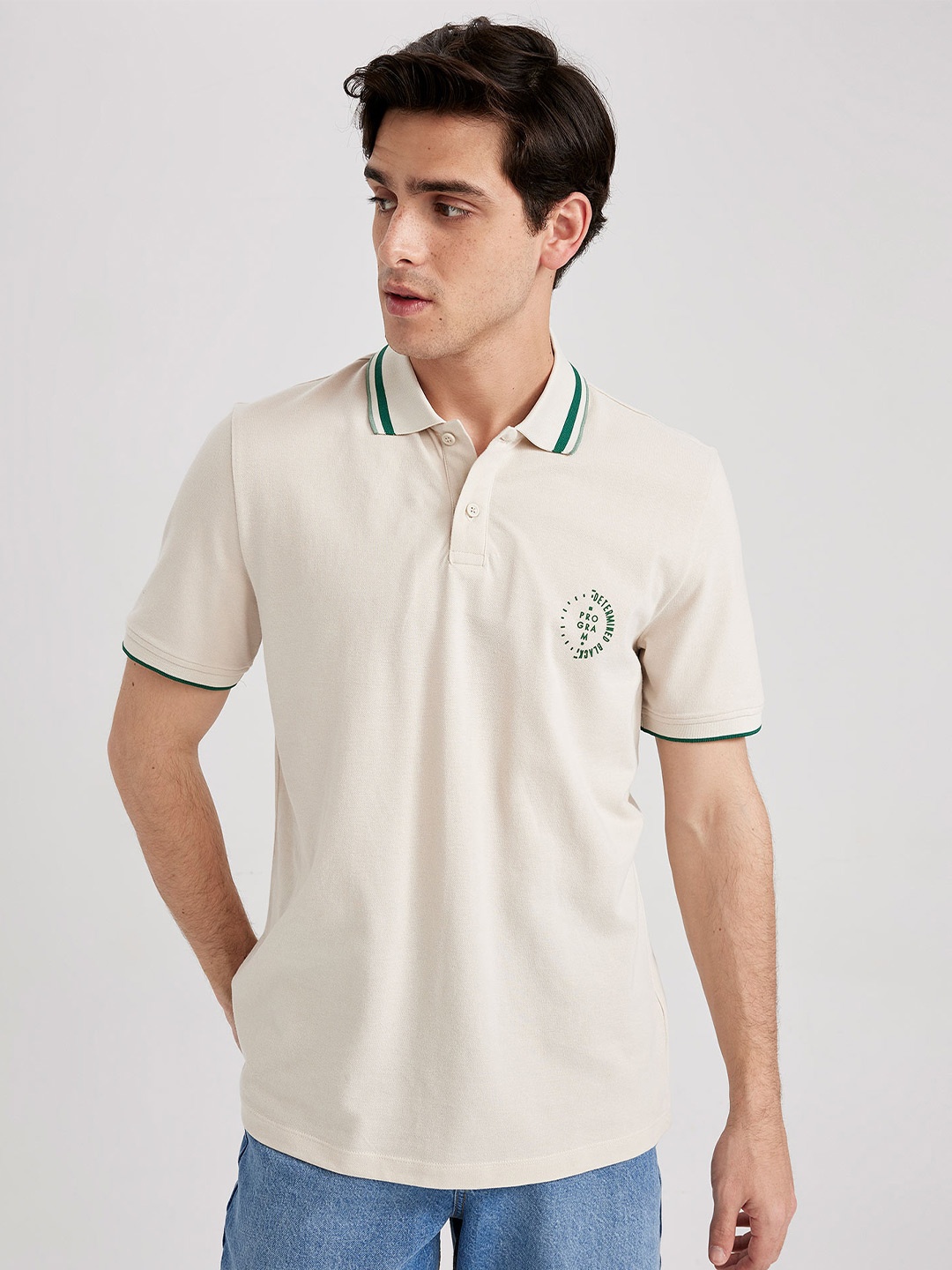 

DeFacto Polo Collar Pure Cotton T-shirt, Beige