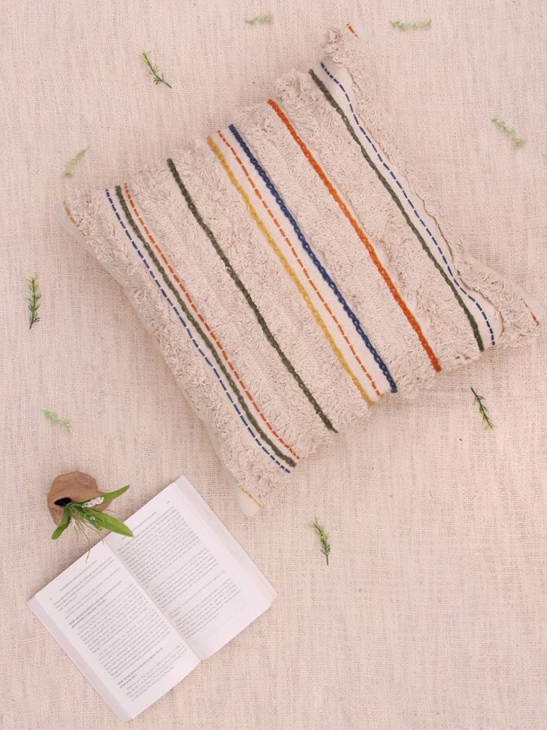 

Art Avenue Peach-Coloured & Orange Embroidered Square Cotton Cushion Cover