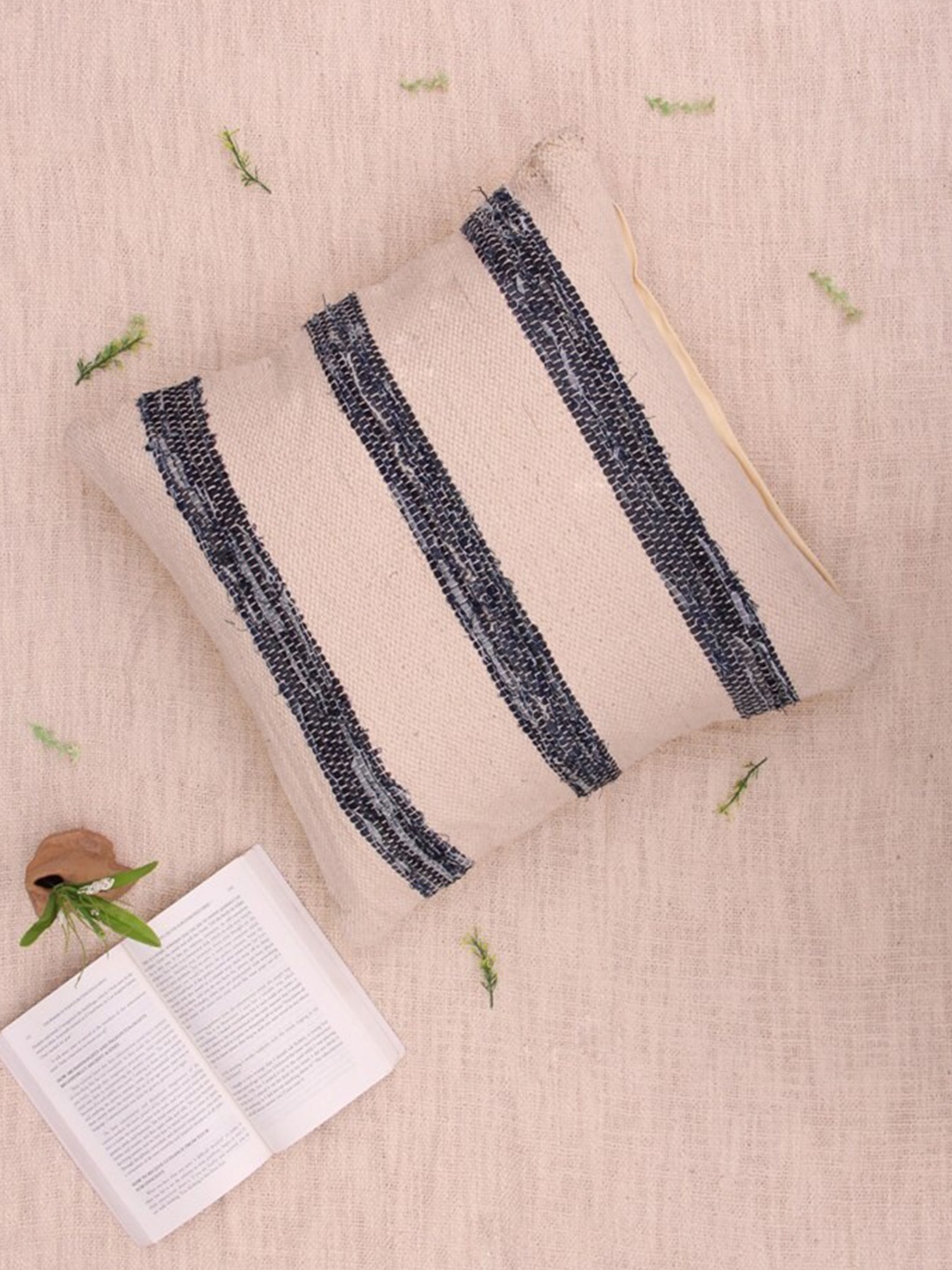 

Art Avenue Peach-Coloured & Black Striped Cotton Square Cushion Cover