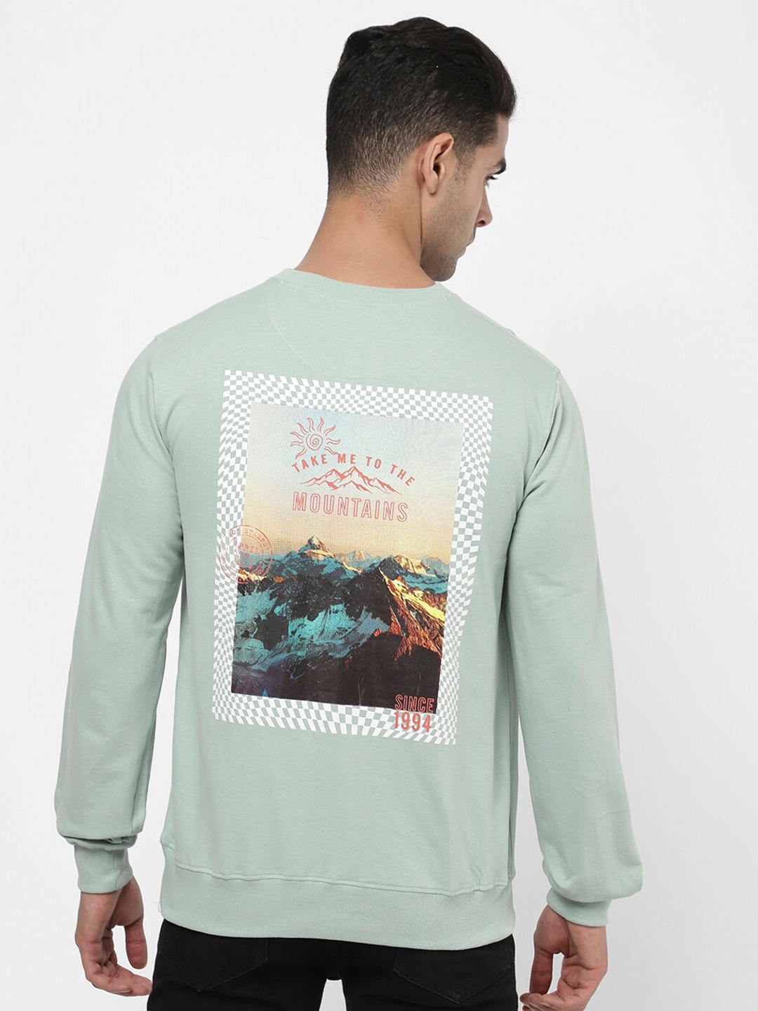 

R&B Printed Cotton Pullover Sweatshirt, Sea green
