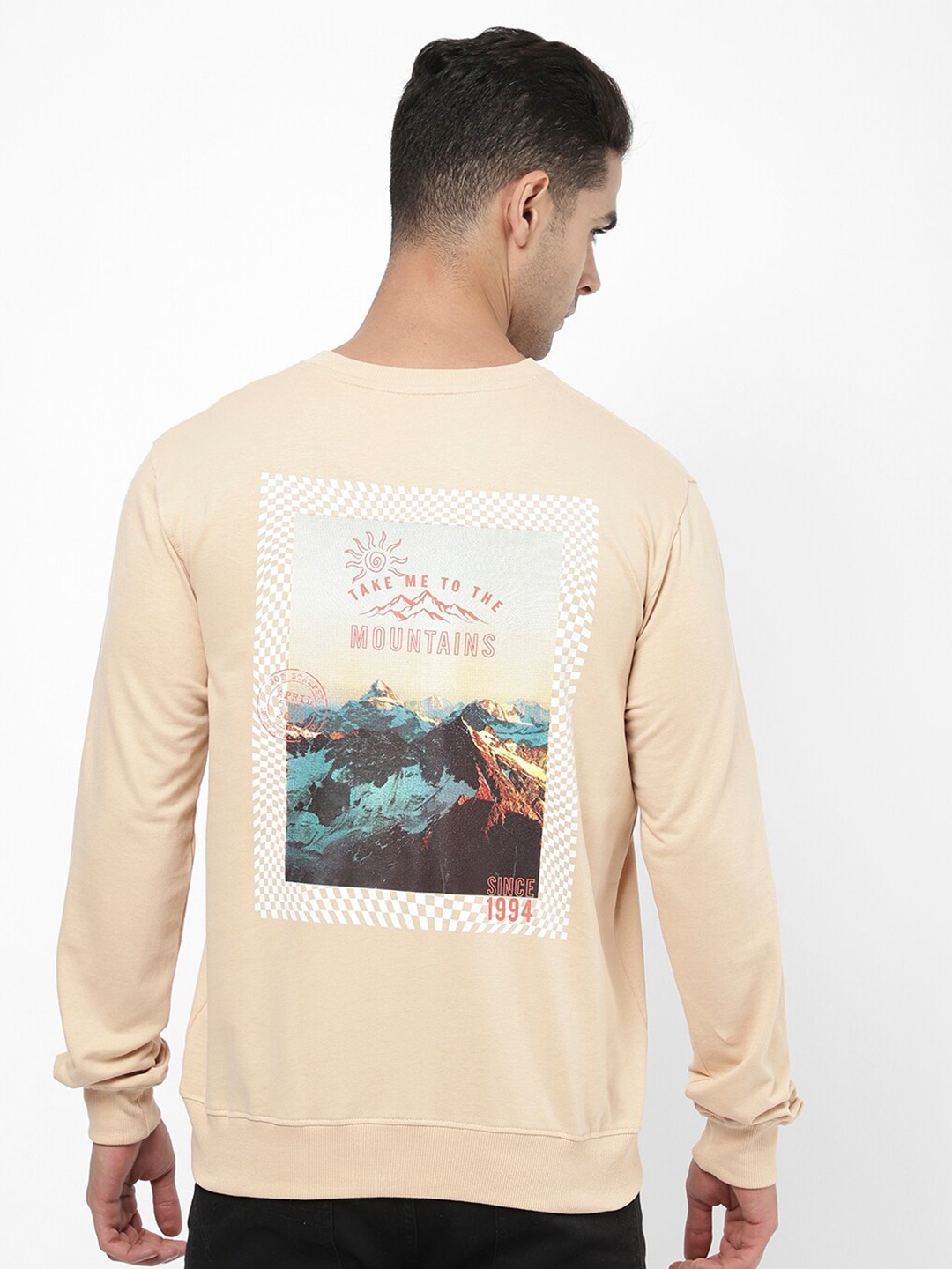 

R&B Printed Cotton Pullover Sweatshirt, Beige